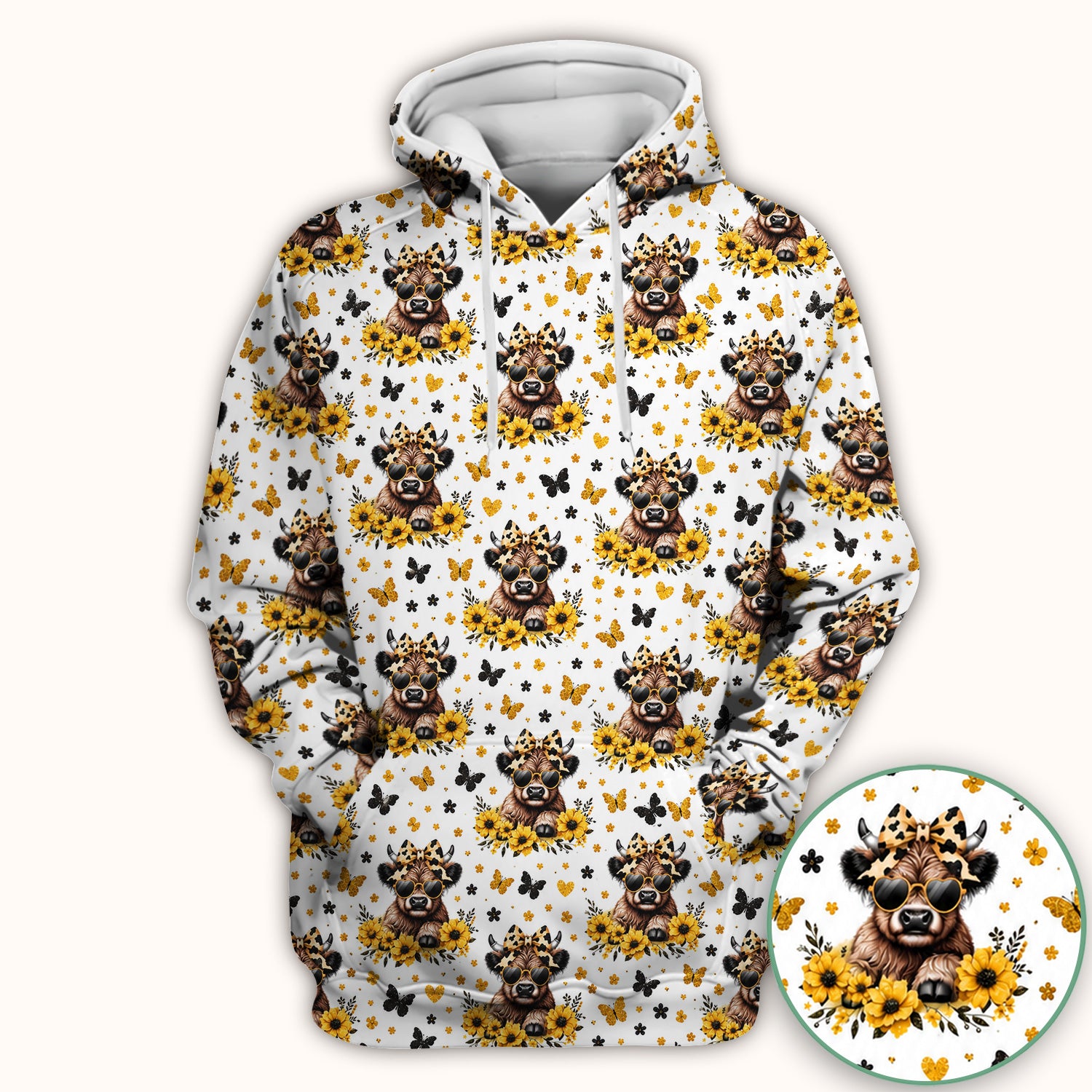 Sassy Highland Cow Sunflower Pattern Scrub Top, Comfortable Scrubs for Nurses