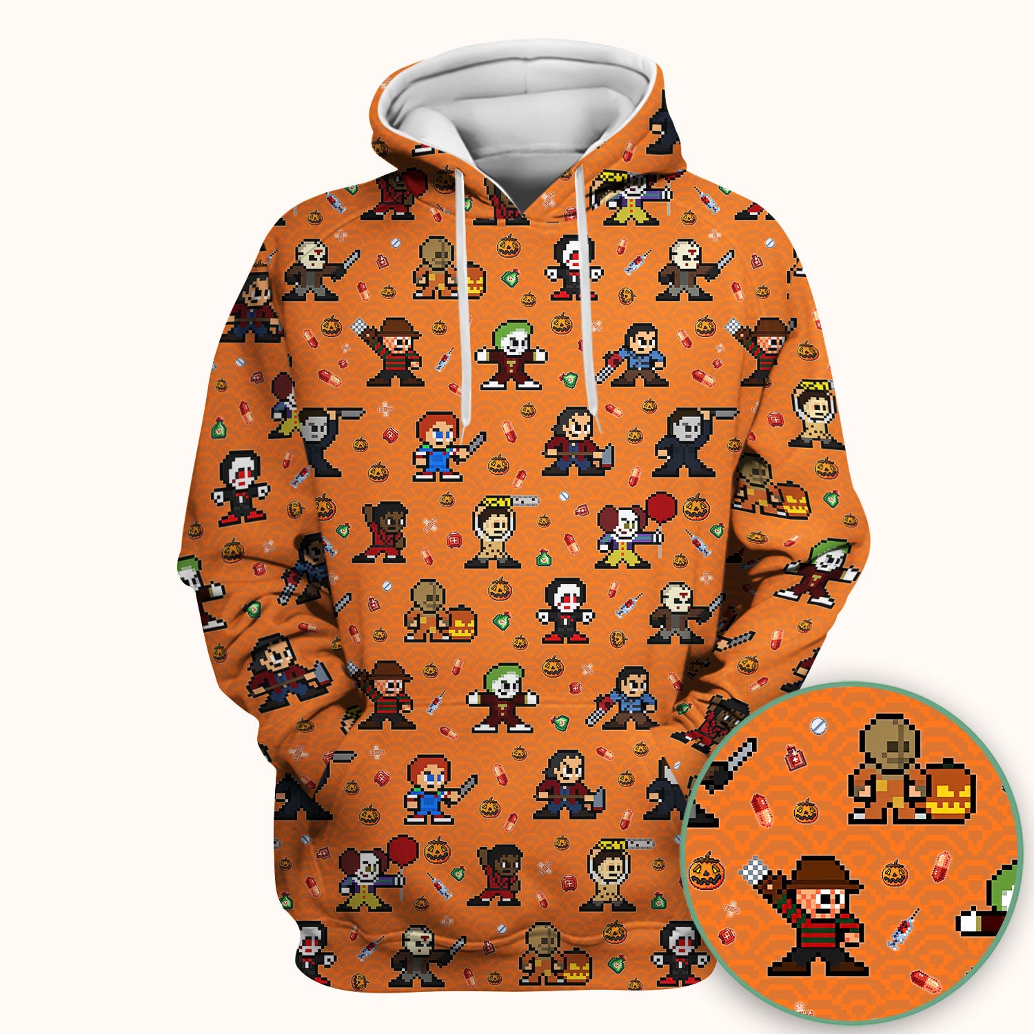 Halloween Horror Pixel Scrub - Retro Scary Character Med Uniform - Comfortable Scrubs for Nurses - Spooky Gift for RN LPN CNA