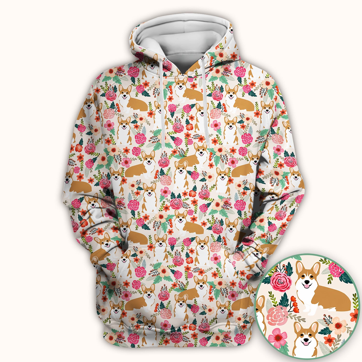 Cute Corgi Dog Floral Garden Pattern Nurse Scrub Top, Comfortable Scrubs for Nurses