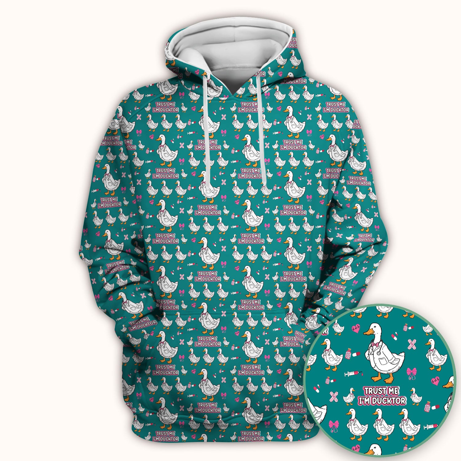 Trust Me I'm Ducktor Scrub Top, Funny Duck Pattern Scrub Shirt, Breathable Fabrics Nursing Uniform For Women