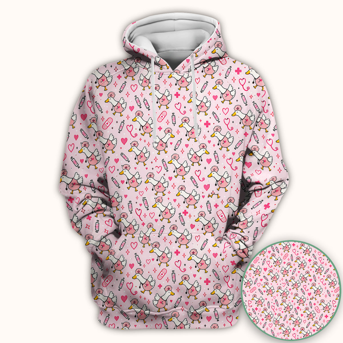Pink Nurse Goose And Hearts Scrub Top, Comfortable Scrubs for Nurses