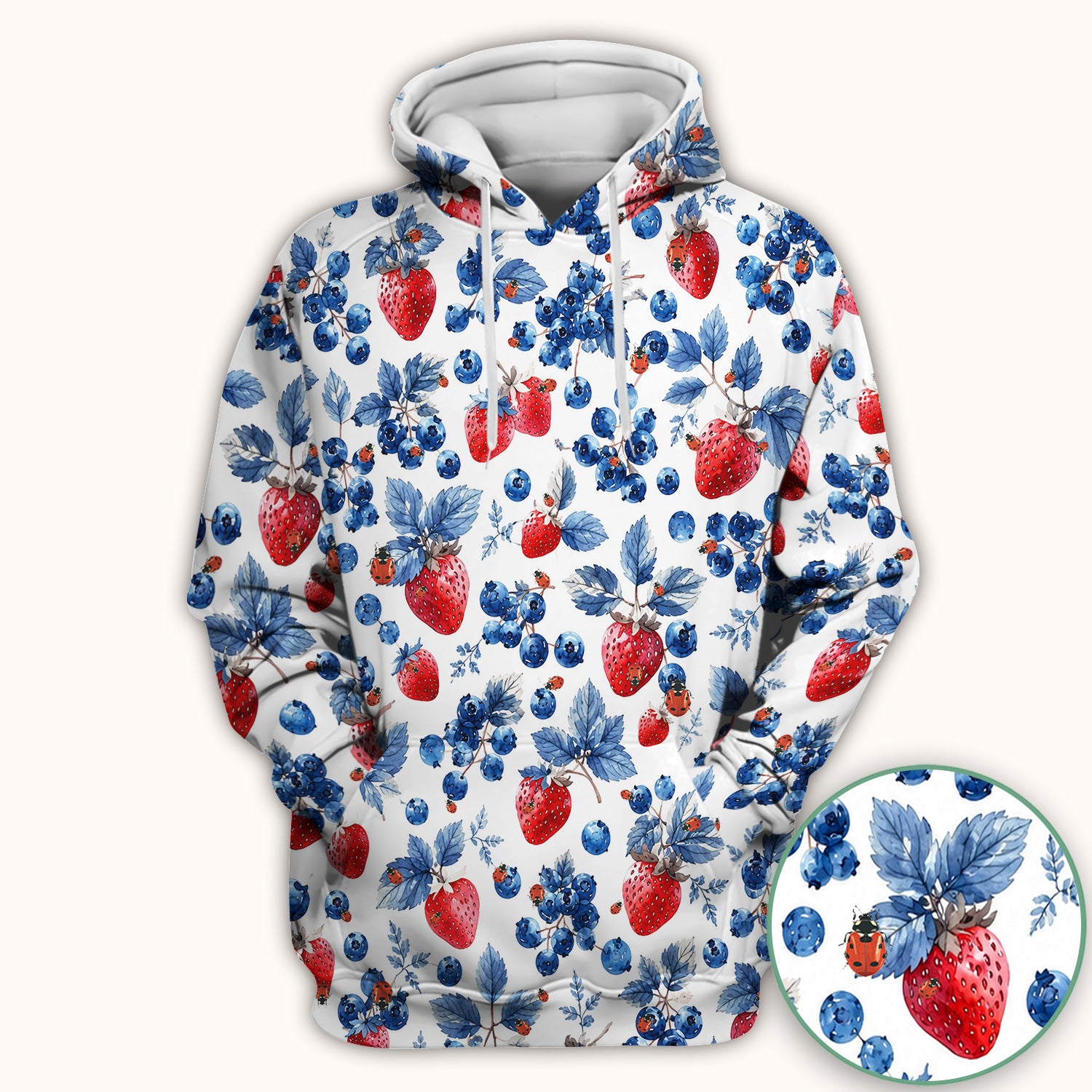 Cute Strawberry Blueberry Ladybug Pattern Scrub Top, Comfortable Scrubs for Nurses