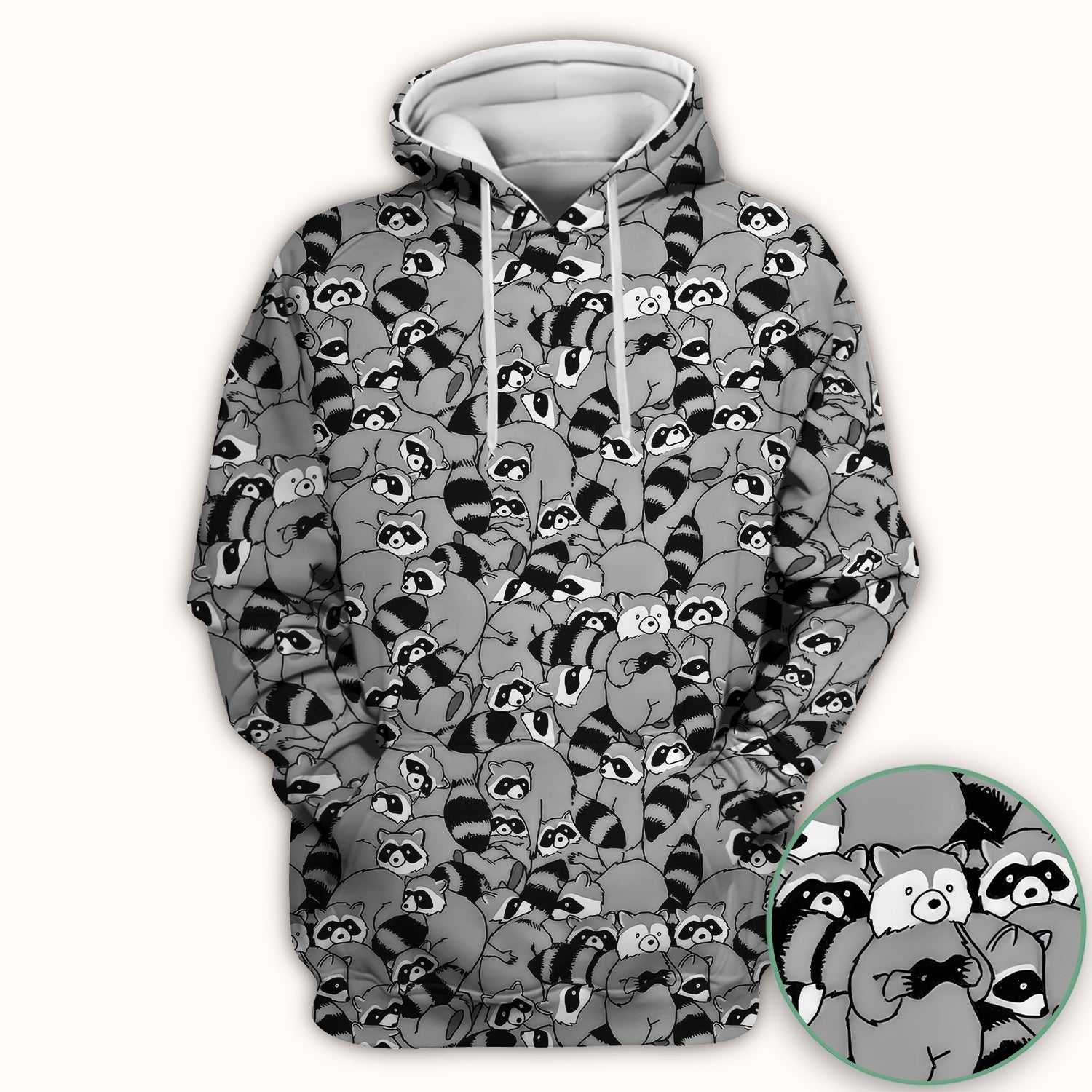 Cute Nurse Raccoon Crowd Pattern Scrub Top, Comfortable Scrubs for Nurses