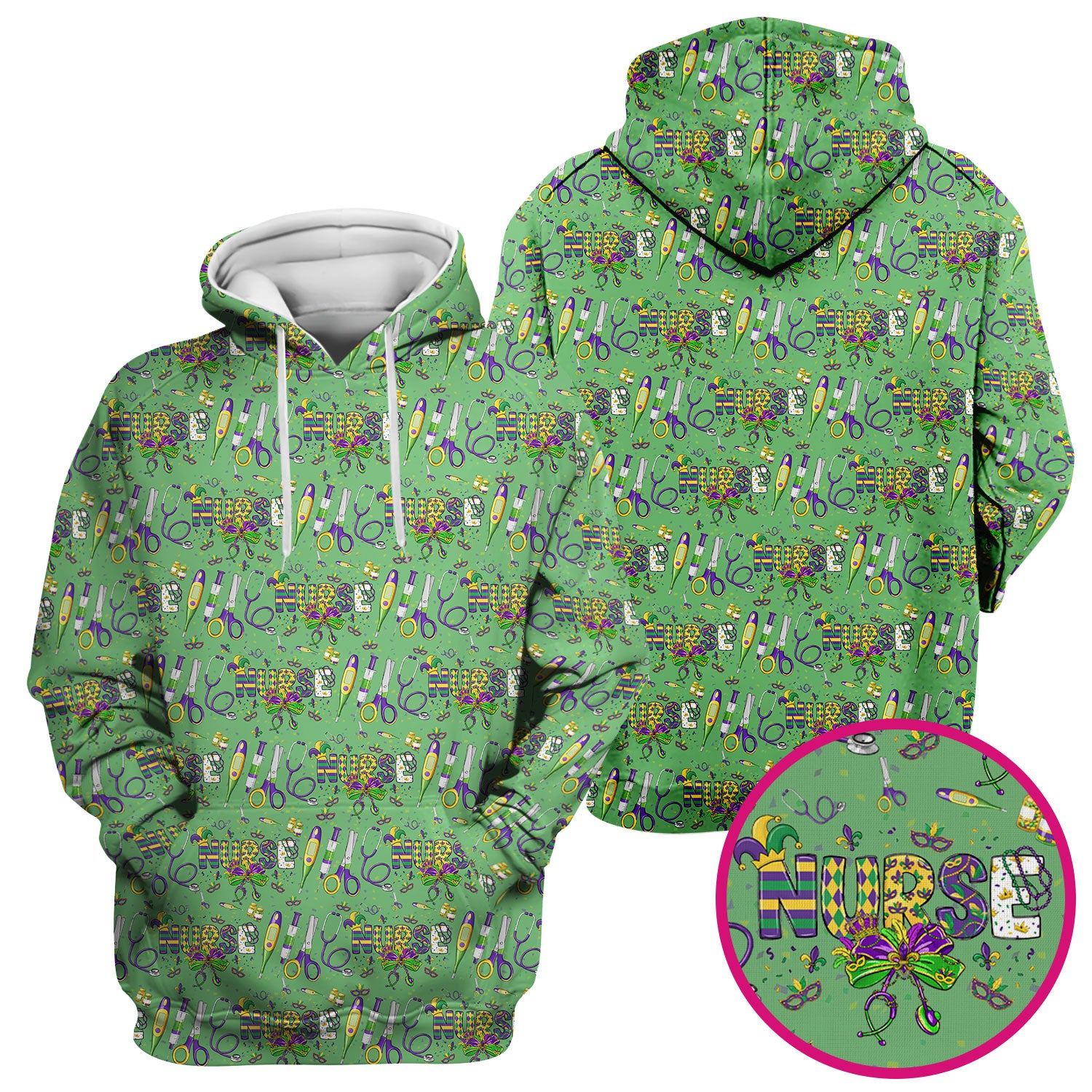 Mardi Gras Nurse Scrub Top, Holiday Medical Pattern Nurse Shirt, Breathable Fabrics Nursing Uniform