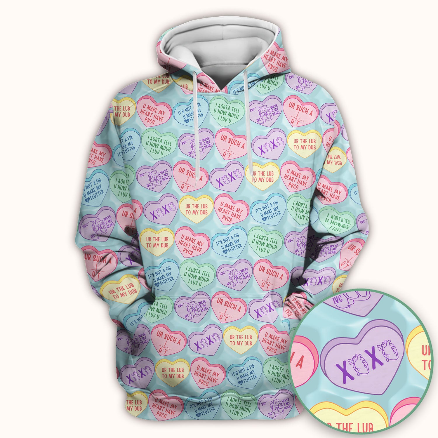 Medical Candy Heart Valentine Pattern Scrub Top, Fun Medical Pattern, Comfortable Scrubs for Nurses