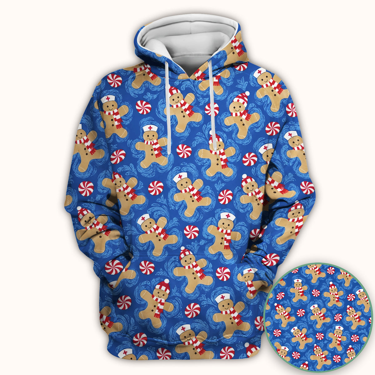 Christmas Gingerbread Nurses & Peppermint Pattern Scrub Top, Comfortable Scrubs for Nurses