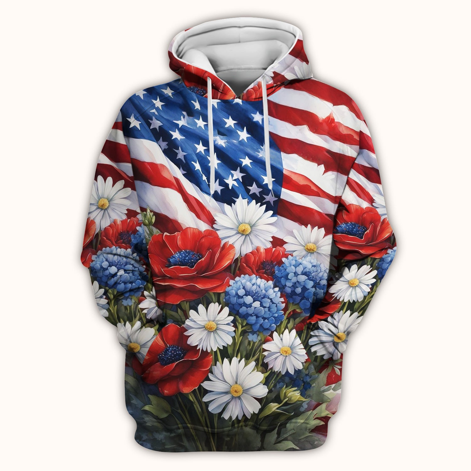 Festive US Flag Floral Bouquet Pattern Scrub Top, Comfortable Scrubs for Nurses