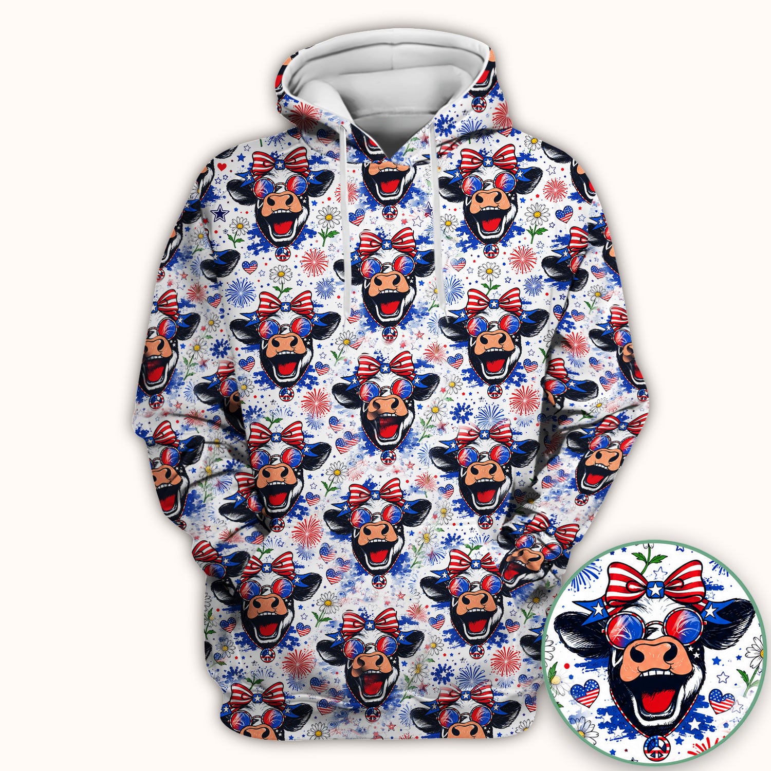 Funny Patriotic Cow Nurse Print Scrub Top, Comfortable Scrubs for Nurses