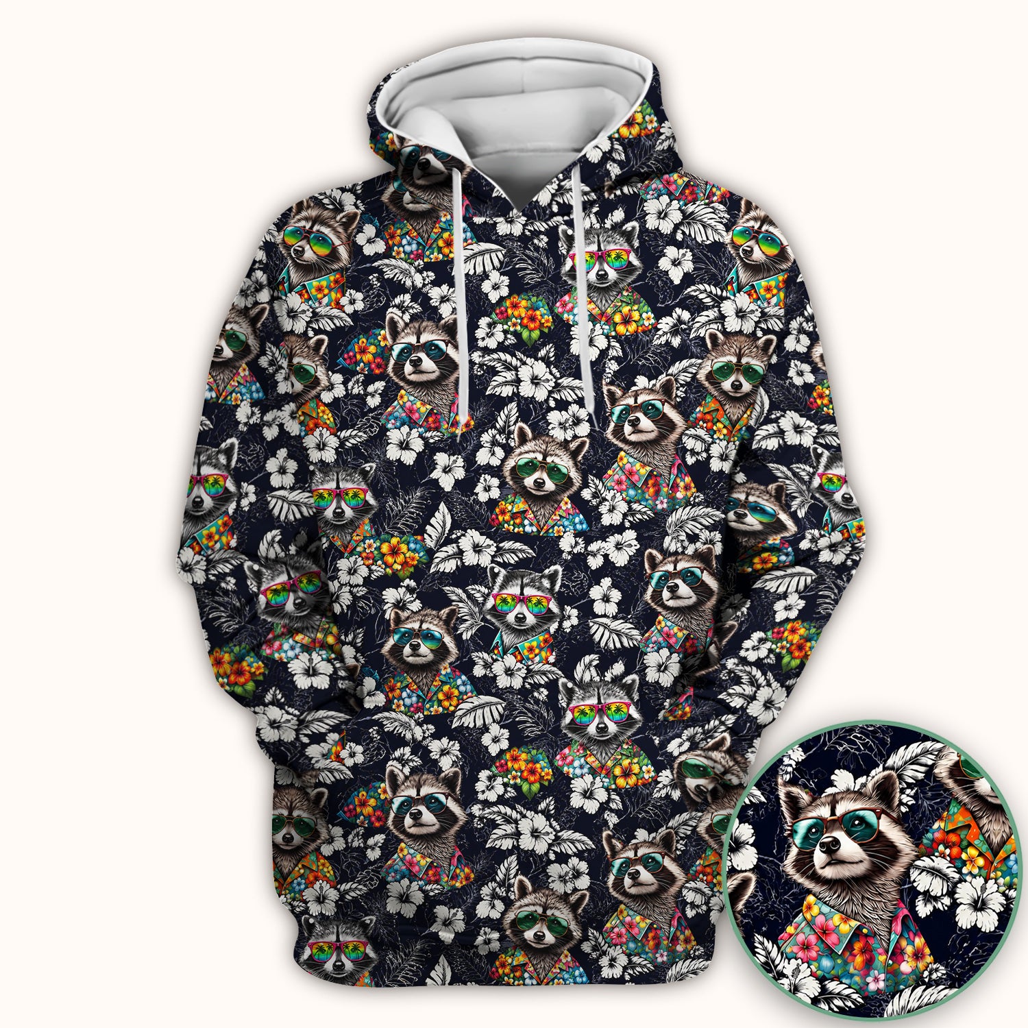 Tropical Raccoon Floral Pattern Scrub Top, Comfortable Scrubs for Nurses