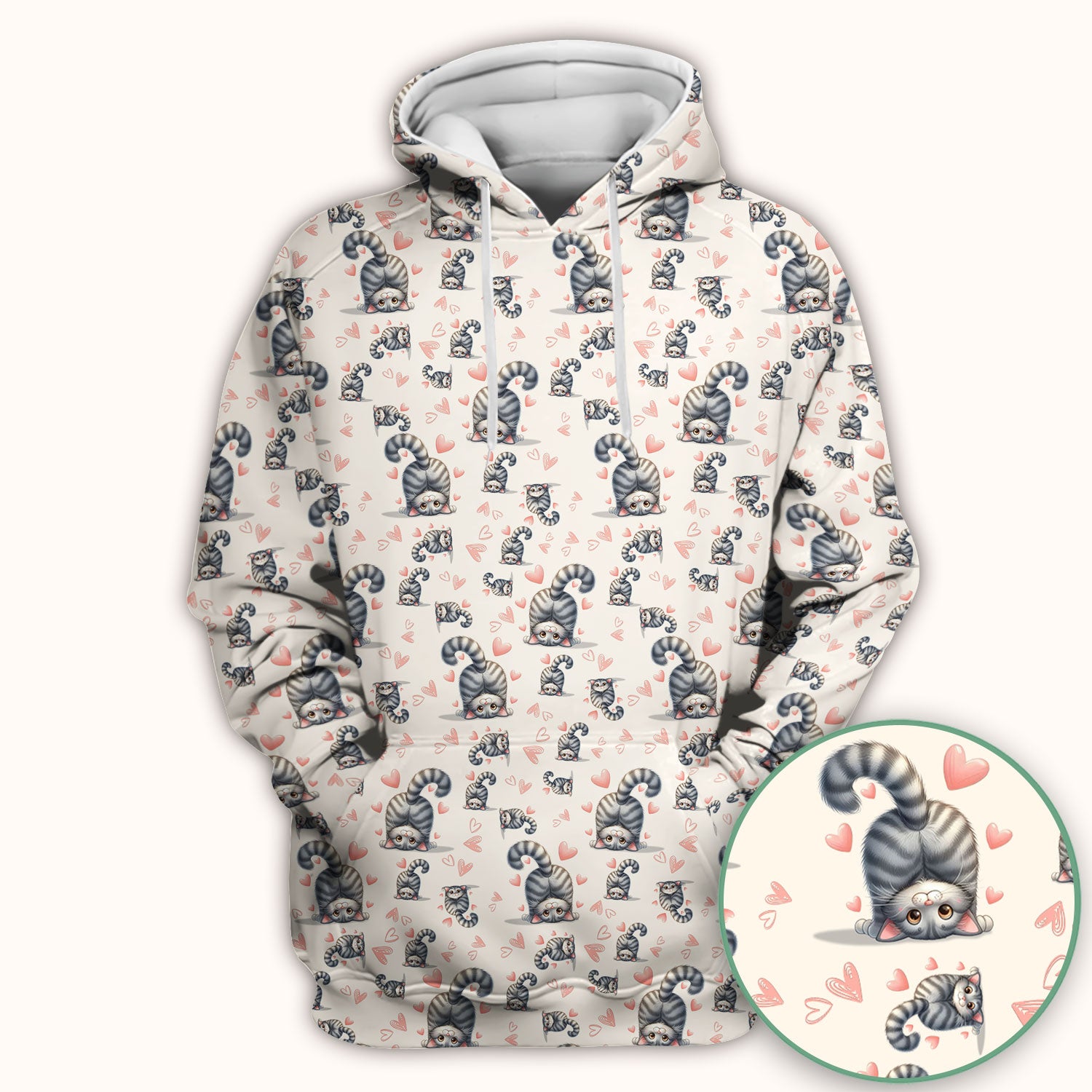 Valentine Cute Cat Scrub Top, Cat Heart Pattern Nurse Uniform, Comfortable Scrubs For Nurses