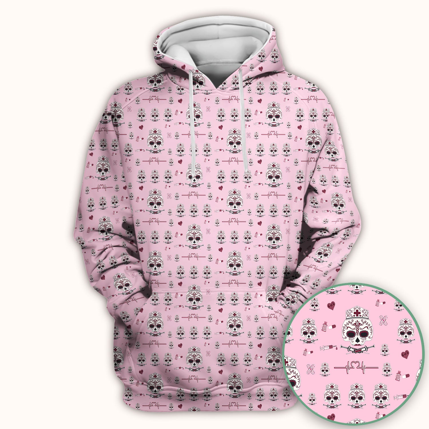 Sugar Skull Scrub Top, Skull Pattern Scrub Shirt, Breathable Fabrics Nursing Uniform