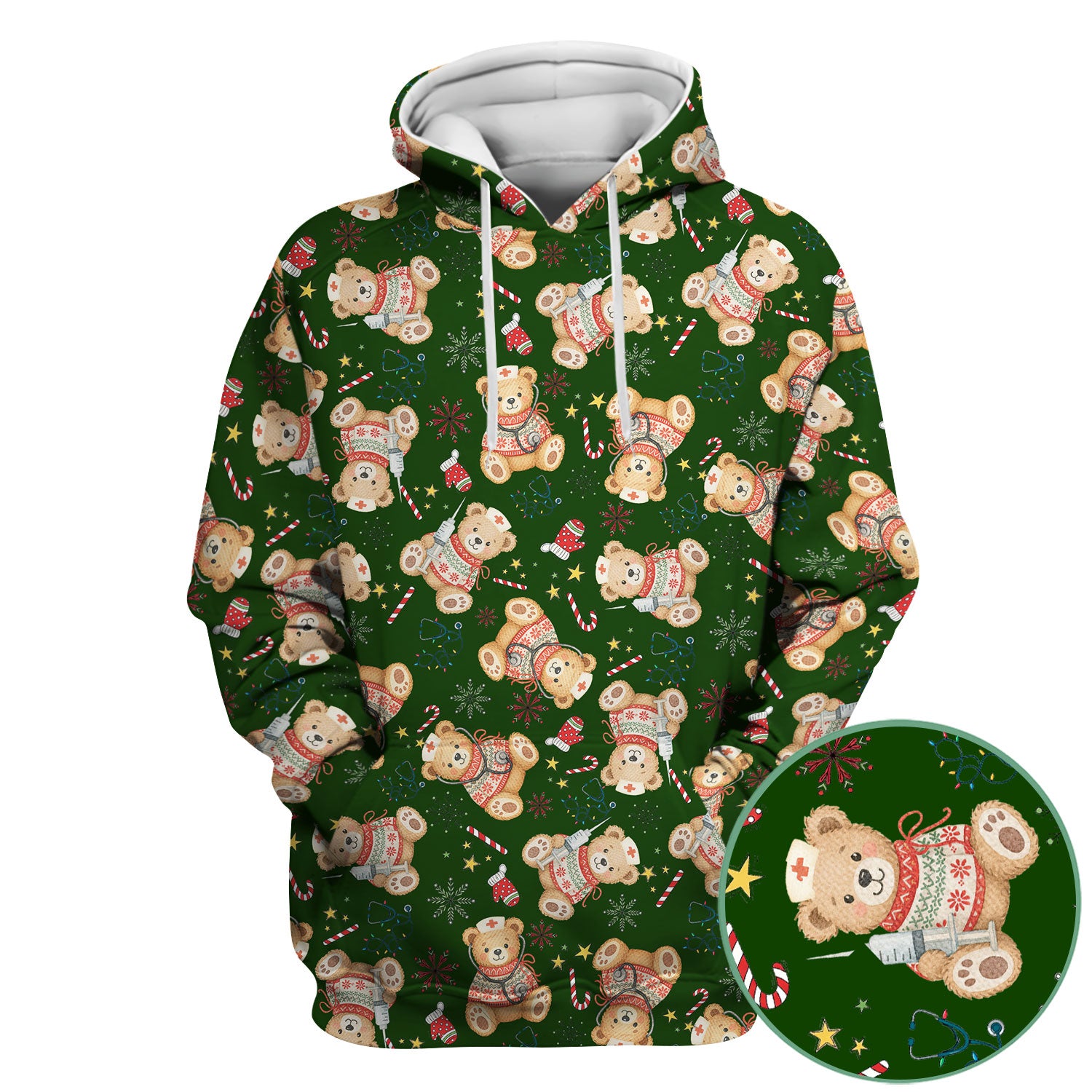 Holiday Teddy Bear Christmas Nurse Scrub - Cute Festive Medical Shirt for Women - Nursing Uniform Gift RN LPN CNA