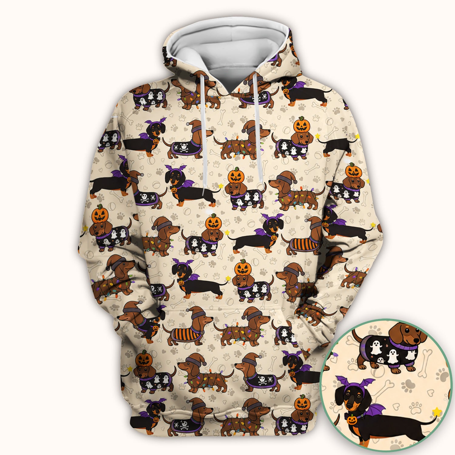 Halloween Dachshund with Pumpkin Ghost Print Scrub Top, Comfortable Scrubs for Nurses