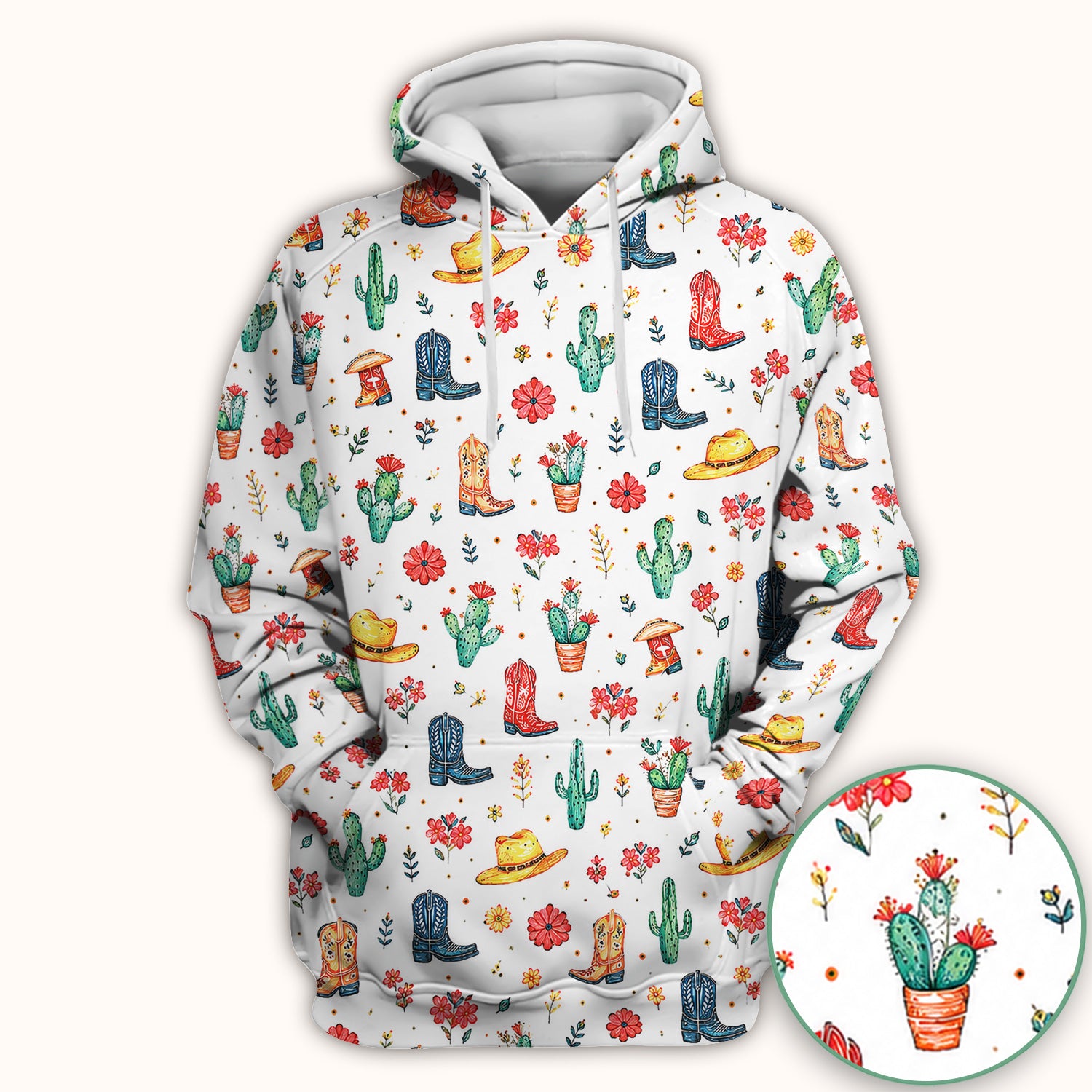 Whimsical Western Cactus Boots Pattern Scrub Top, Breathable Fabrics Nursing Uniform