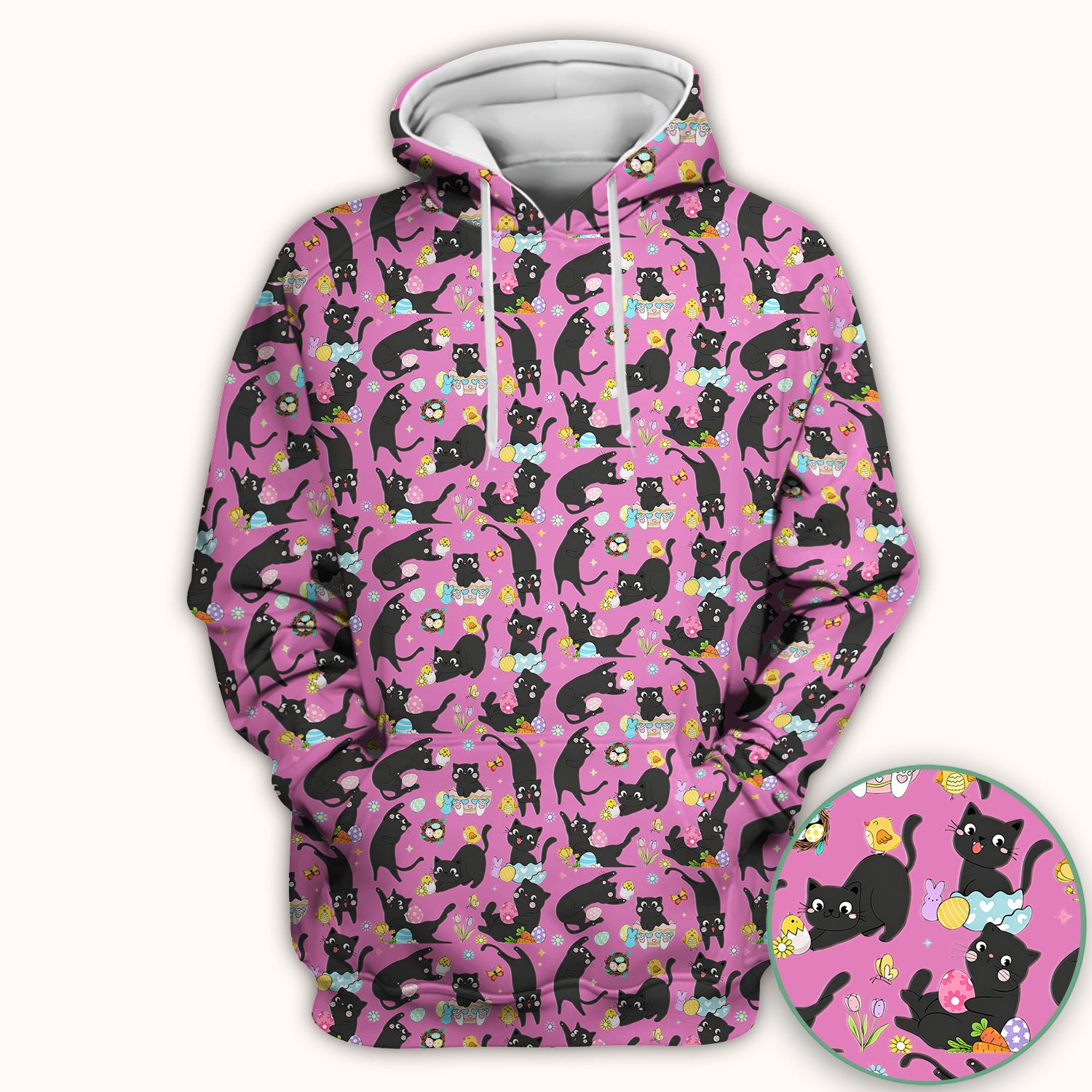 Playful Black Cat Easter Egg Pattern Scrub Top, Comfortable Scrubs for Nurses