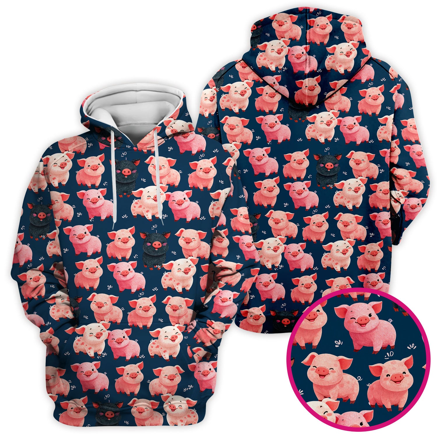 Funny Farm Pig Cartoon Pattern Scrub Top, Comfortable Scrubs for Nurses