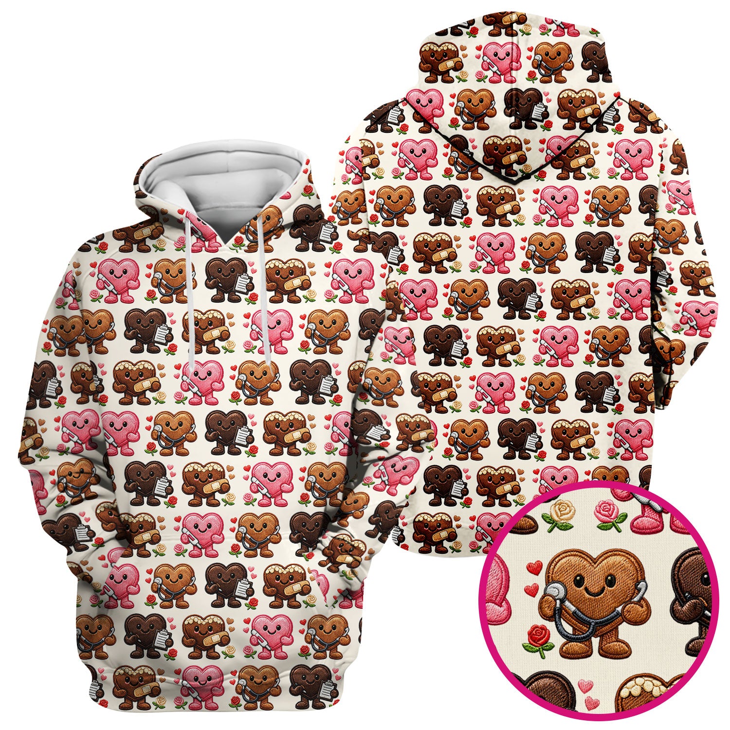 Valentine Heart Nurse Scrub Top, Cute Medical Love Pattern Shirt, Breathable Fabrics Nursing Uniform