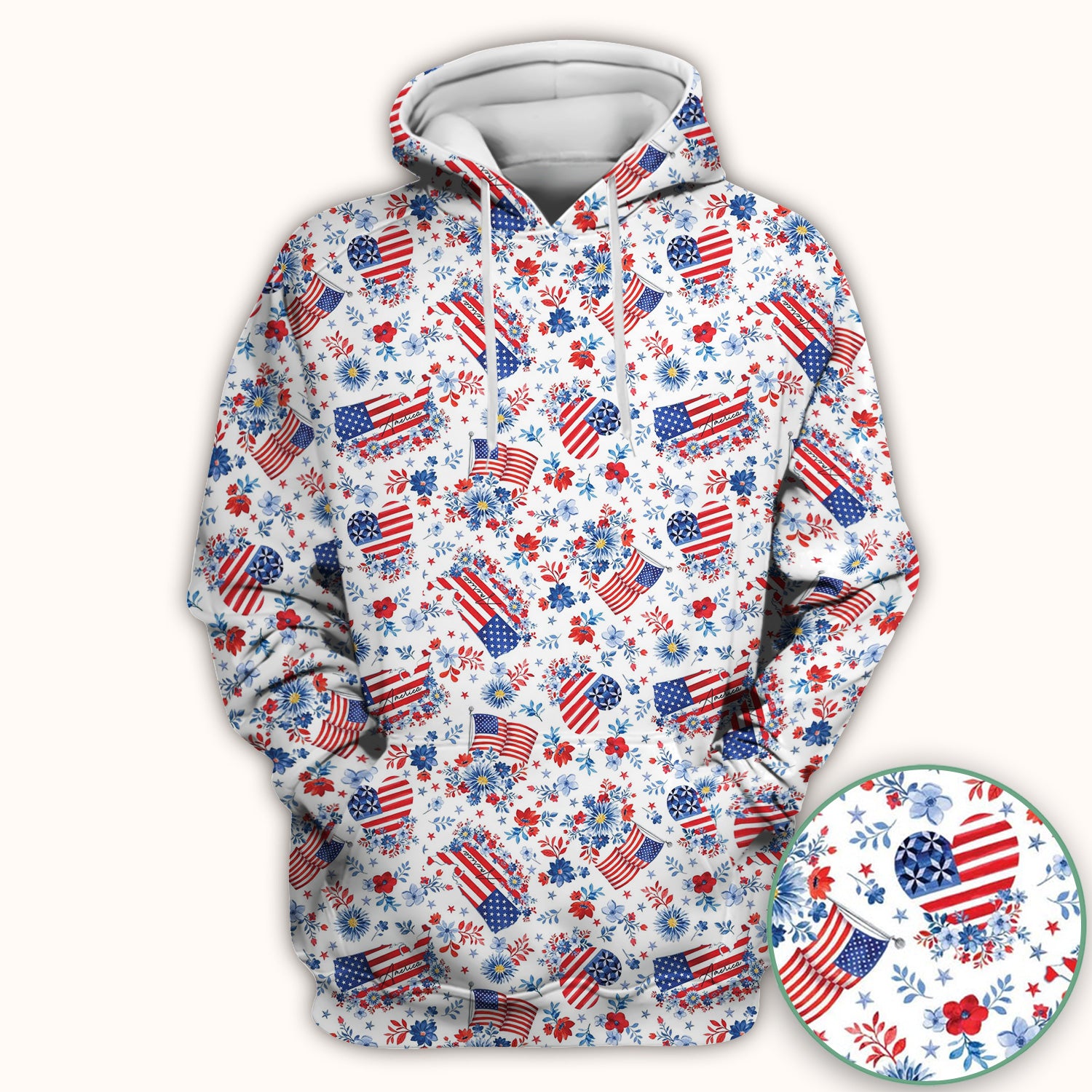 Festive American Flag Heart Floral Pattern Scrub Top, Comfortable Scrubs for Nurses