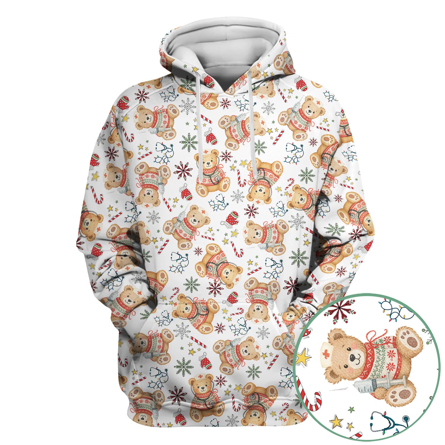 Holiday Teddy Bear Christmas Nurse Scrub - Cute Festive Medical Shirt for Women - Nursing Uniform Gift RN LPN CNA