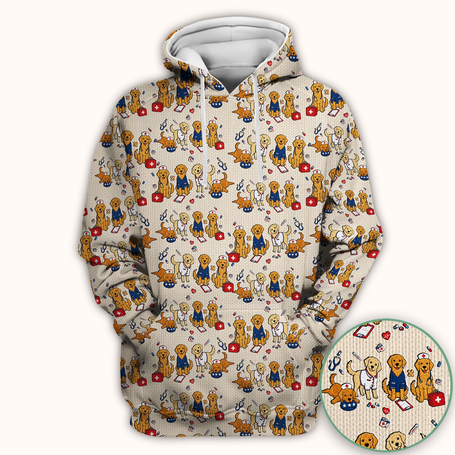 Golden Retriever Nurse Dog Pattern Scrub Top, Breathable Fabrics Nursing Uniform Scrub Top, Comfortable Scrubs for Nurses