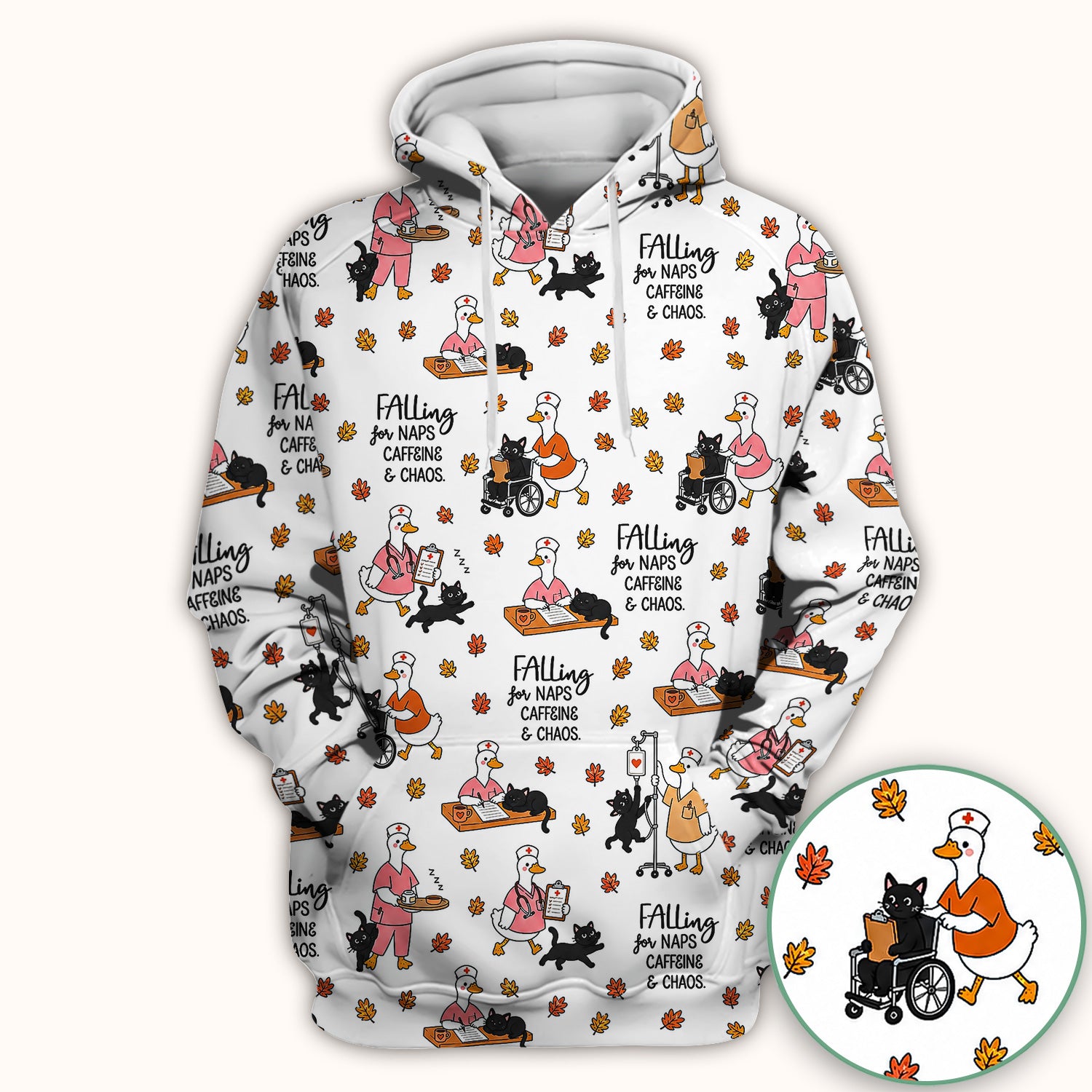 Funny Fall Nurse Goose And Black Cat Scrub Top, Comfortable Scrubs for Nurses