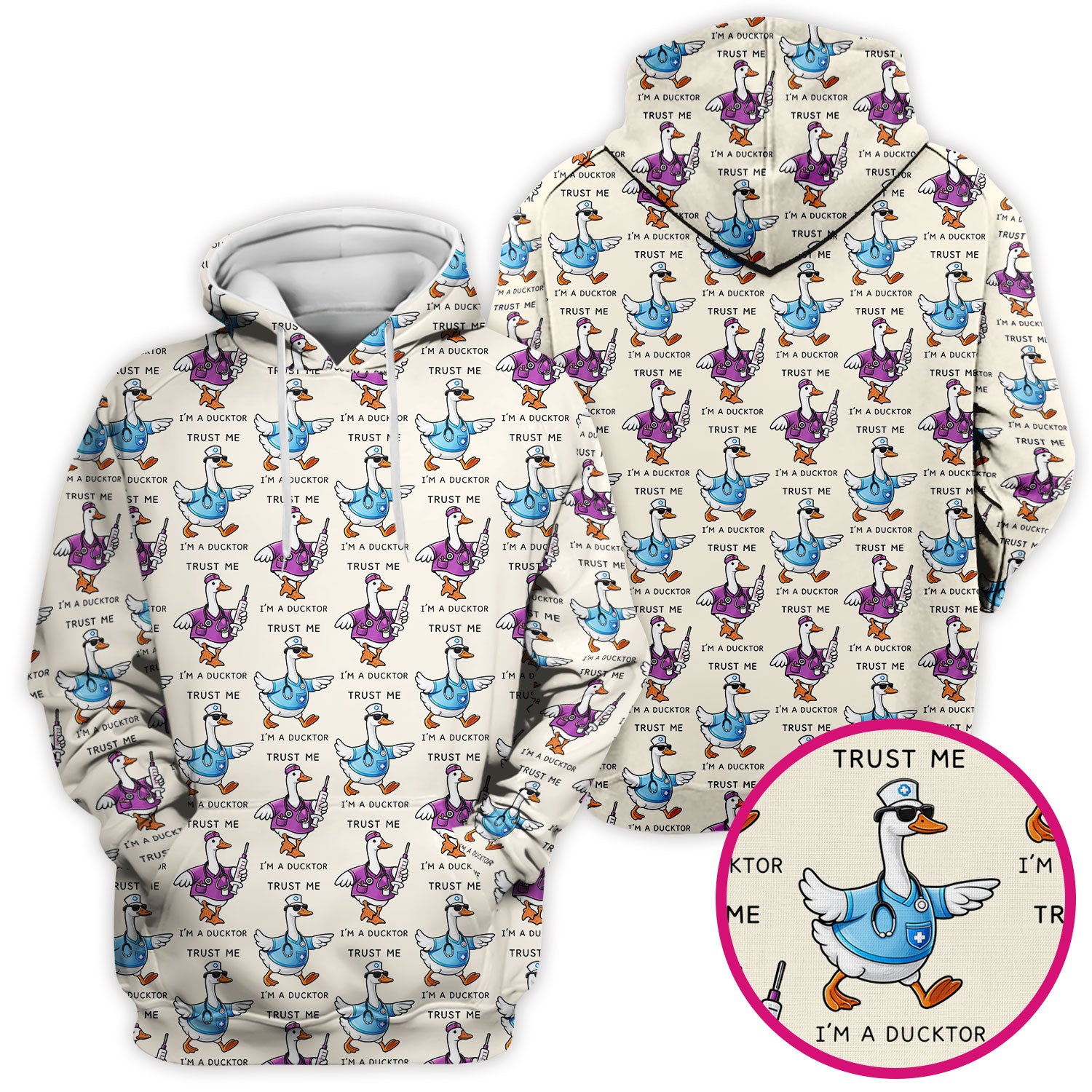 Funny Duck Cartoon Medical Pattern Scrub Top, Comfortable Scrubs for Nurses