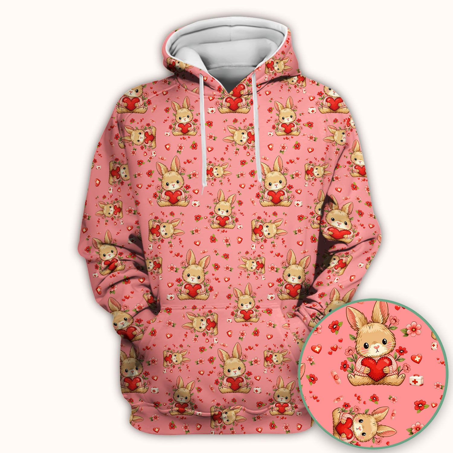 Adorable Bunny Heart Healthcare Design Scrub Top, Comfortable Scrubs for Nurses, Easter