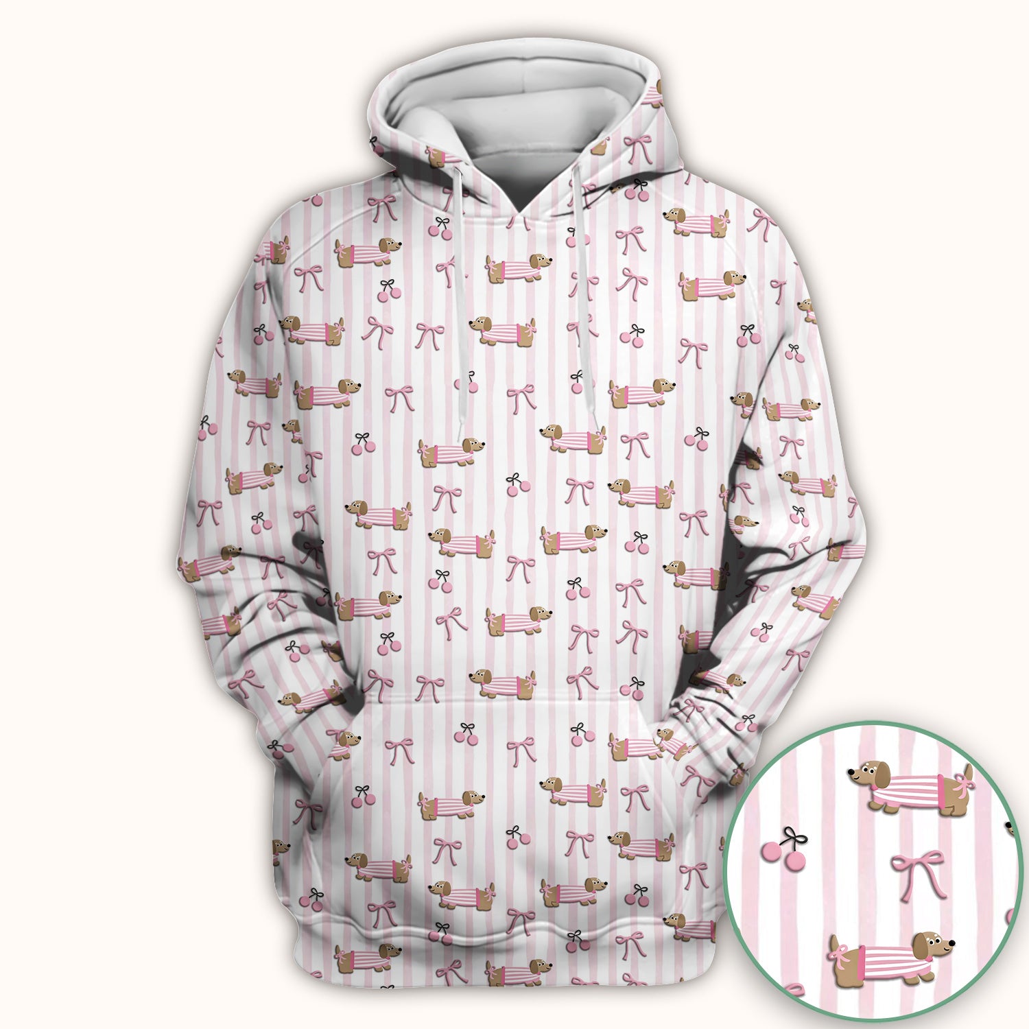 Cute Dachshund Pink Stripe Pattern Scrub Top, Breathable Fabrics Nursing Uniform