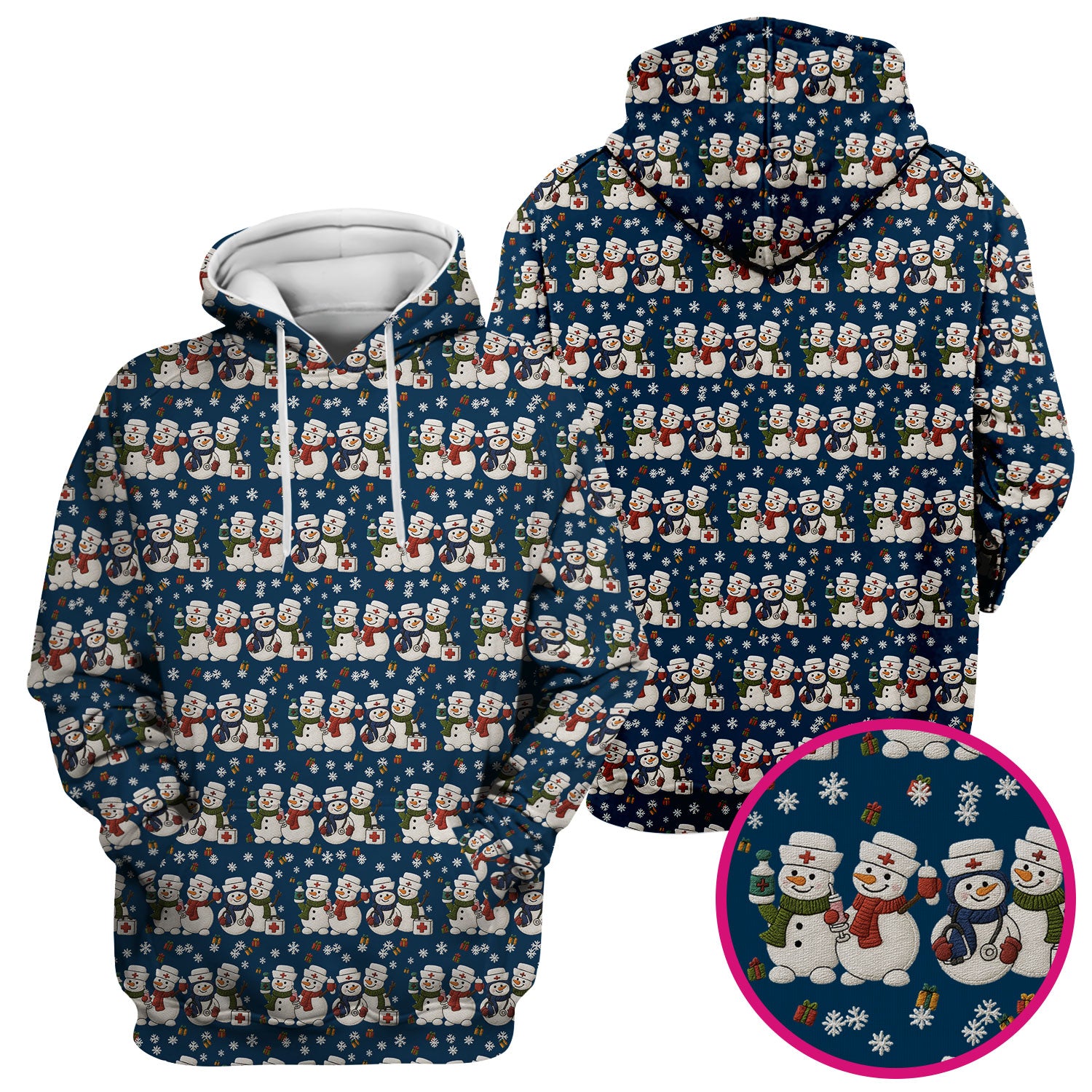 Cute Christmas Snowman Nurse Pattern Scrub Top, Breathable Fabrics Nursing Uniform