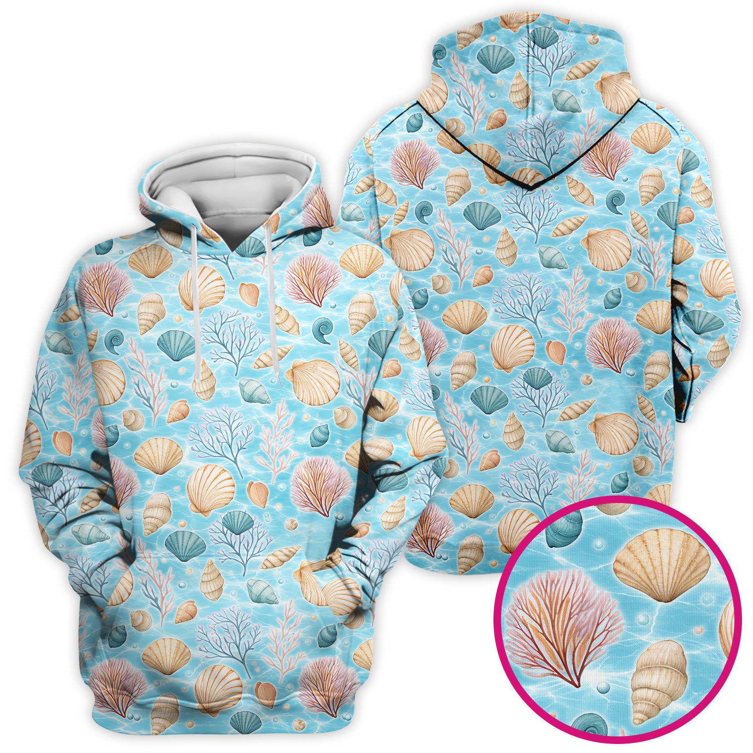 Cute Nurse Coastal Seashell And Coral Reef Scrub Top, Breathable Fabrics Nursing Uniform