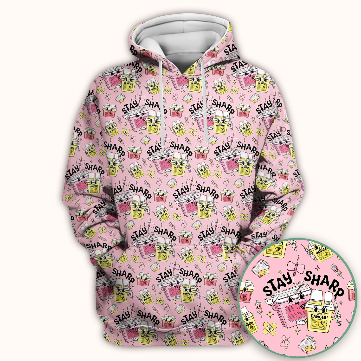 Stay Sharp Nurse Scrub Top, Cute Medical Pattern Scrubs, Breathable Fabrics Nursing Uniform