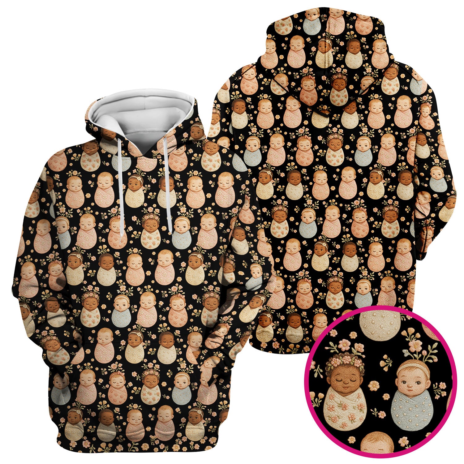 Sweet Newborn Baby Floral Print Nurse Scrub Top, Comfortable Scrubs for Nurses