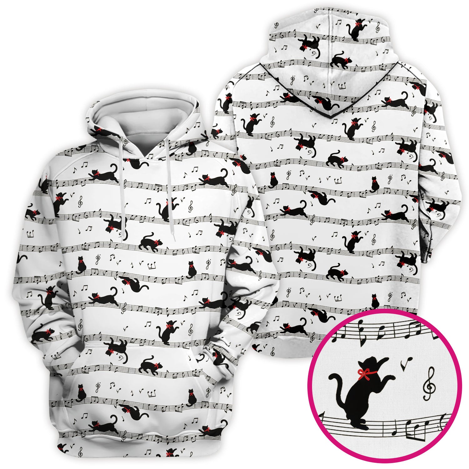 Cute Dancing Black Cat Music Staff Pattern Scrub Top, Comfortable Scrubs for Nurses
