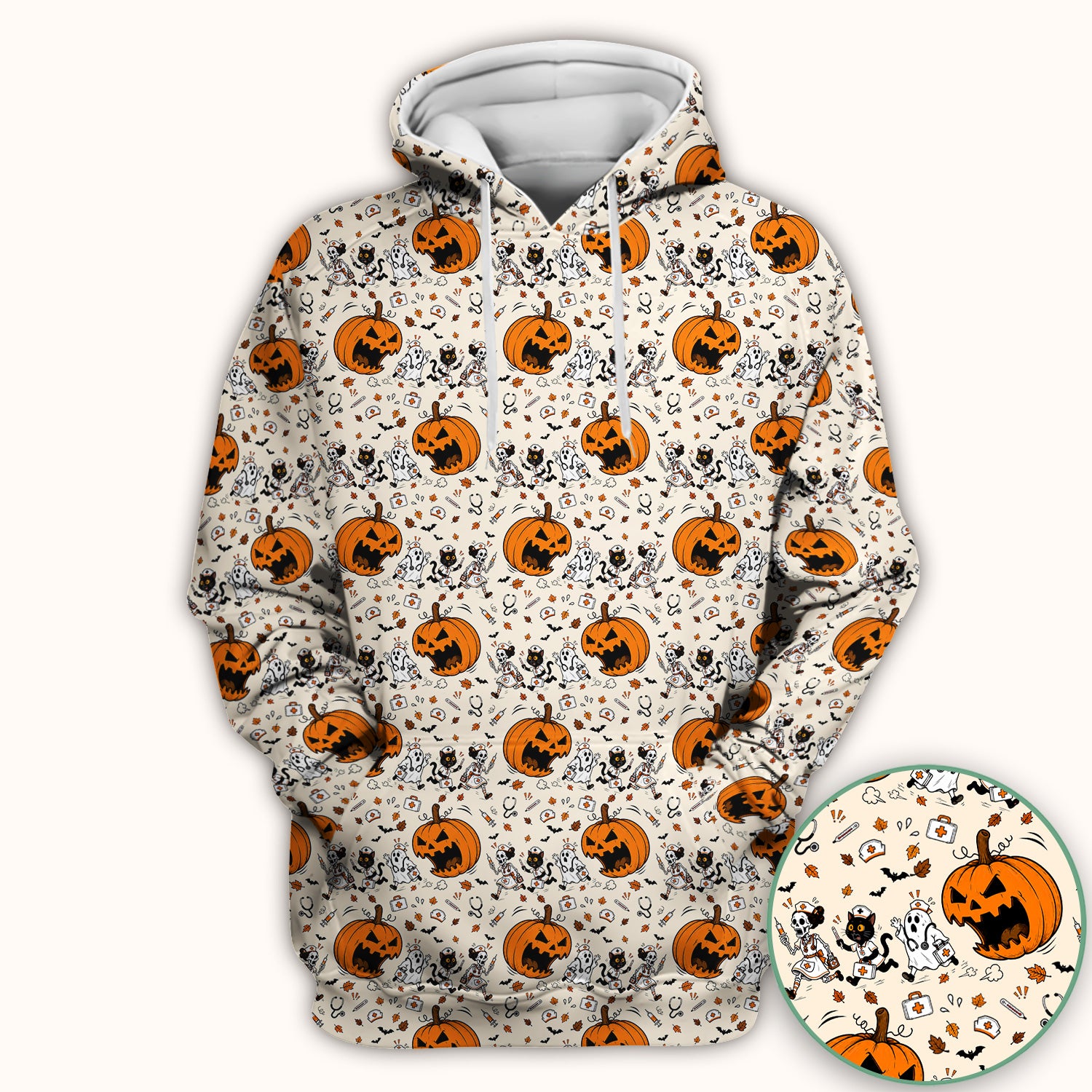 Funny Halloween Pumpkin Chasing Nurses Scrub Top, Comfortable Scrubs for Nurses