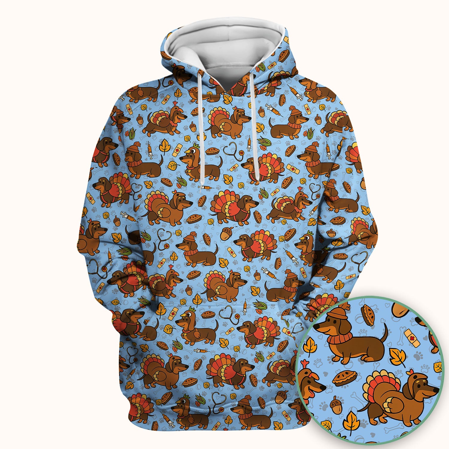 Thanksgiving Wiener Dog Scrub Top - Funny Dachshund TurkeChicken Nurse Shirt for Women - Cute Holiday Medical Uniform