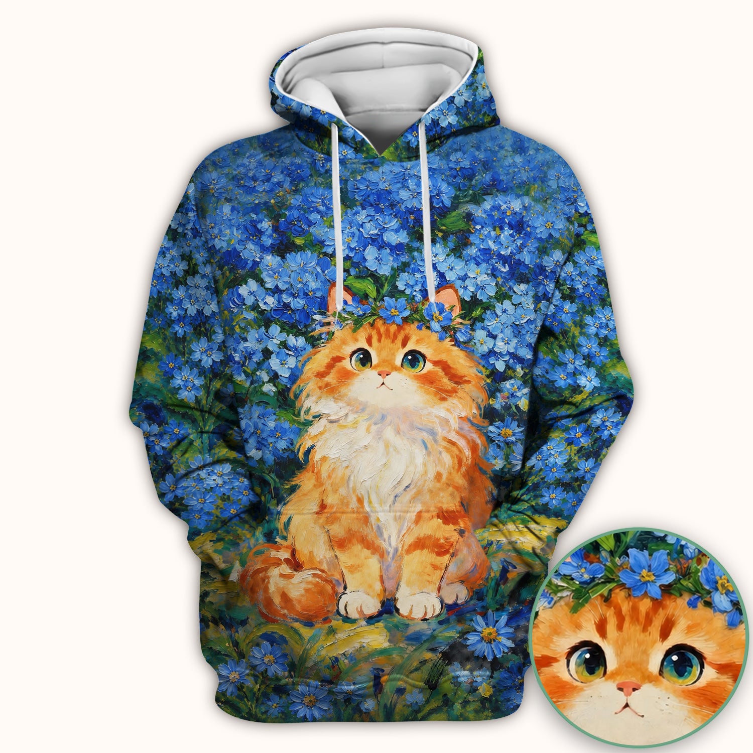 Cute Blue Floral Cat Nurse for Pediatric Nurses, RN, CNA, Pet Lover Medical Scrub Top, Comfortable Scrubs for Nurses