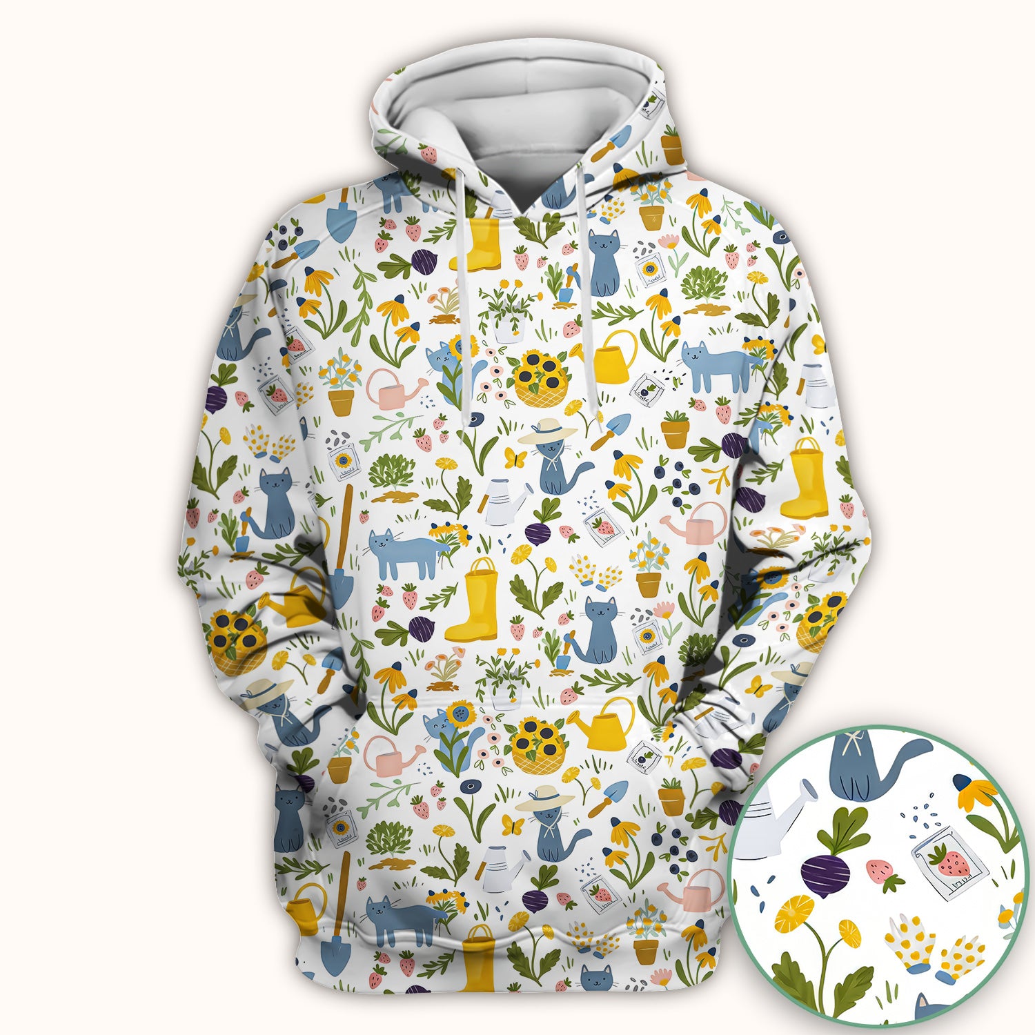 Cat Gardening Wildflower Tools Pattern Scrub Top, Comfortable Scrubs for Nurses