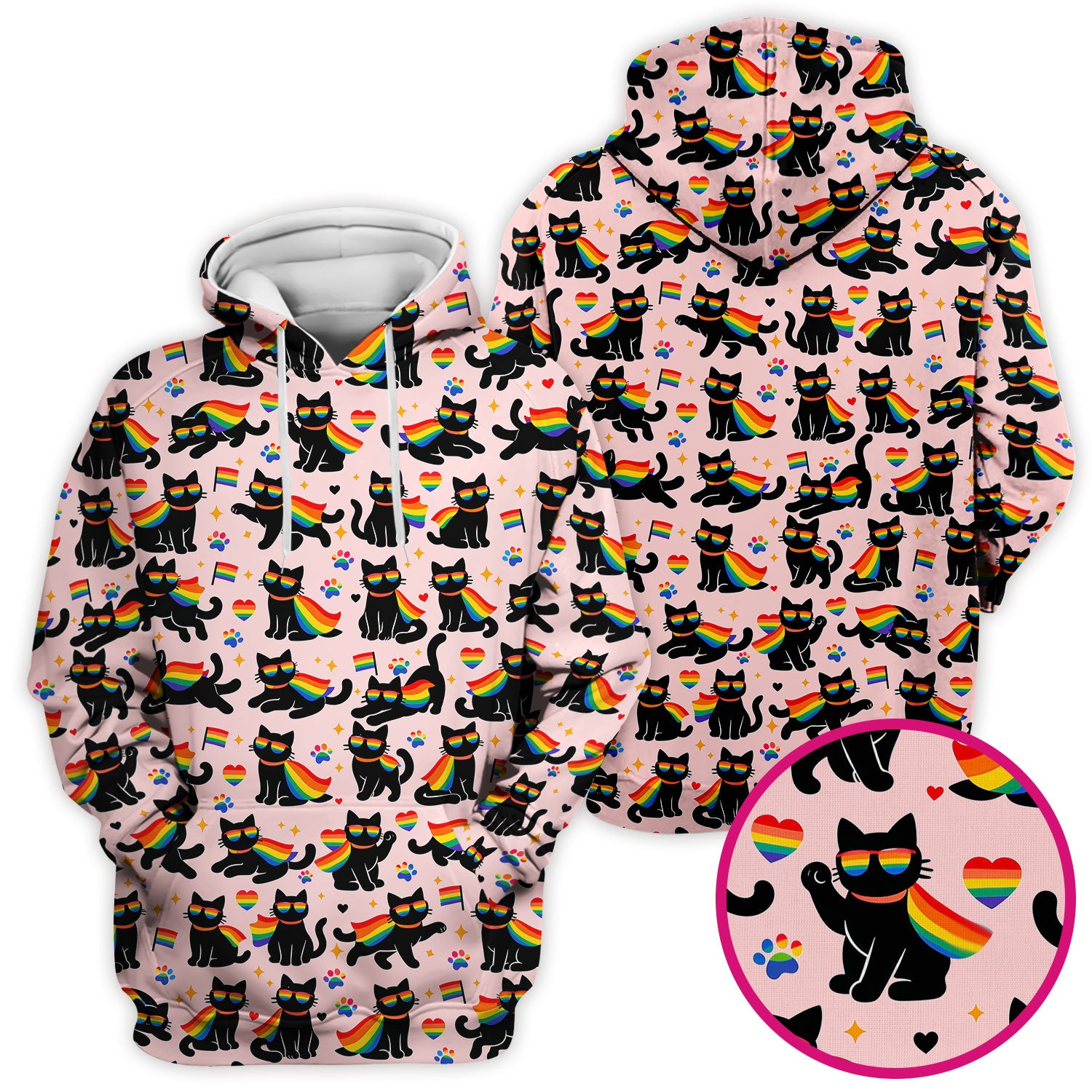 Rainbow Black Cat Pride Pattern Scrub Top, Breathable Fabrics Nursing Uniform
