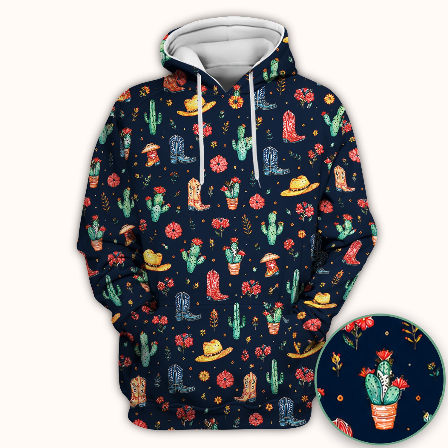 Whimsical Western Cactus Boots Pattern Scrub Top, Breathable Fabrics Nursing Uniform
