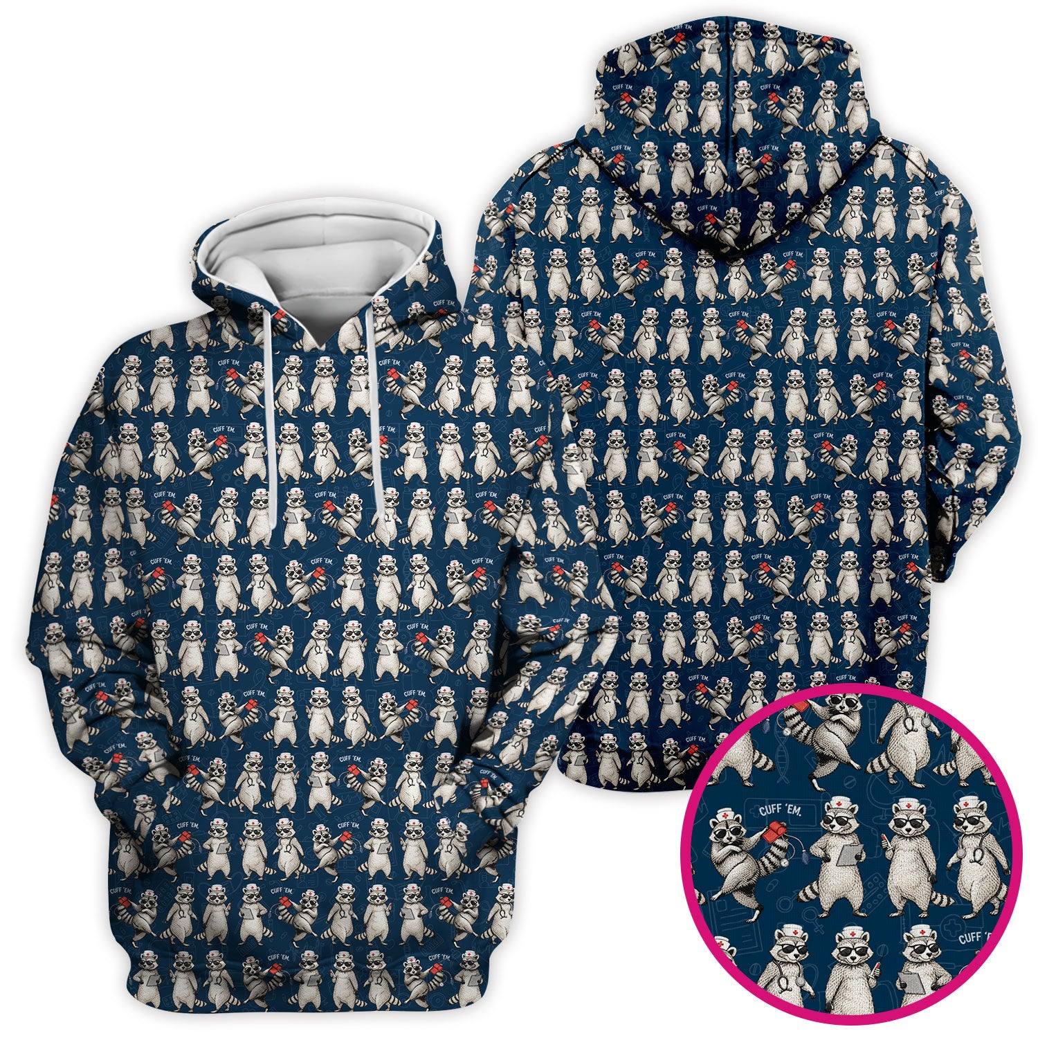 Funny Raccoon Nurse Pattern Scrub Top, Comfortable Scrubs For Nurses
