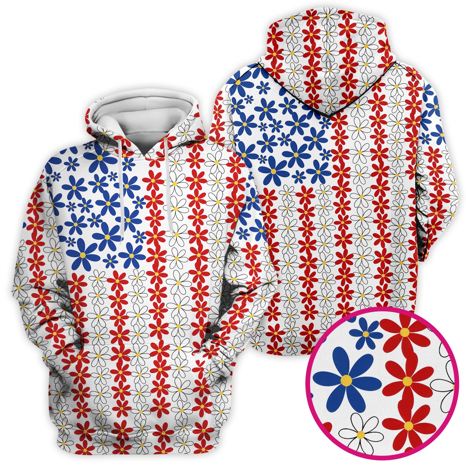 Retro Red Blue Daisy Stripe Pattern Scrub Top, Comfortable Scrubs for Nurses