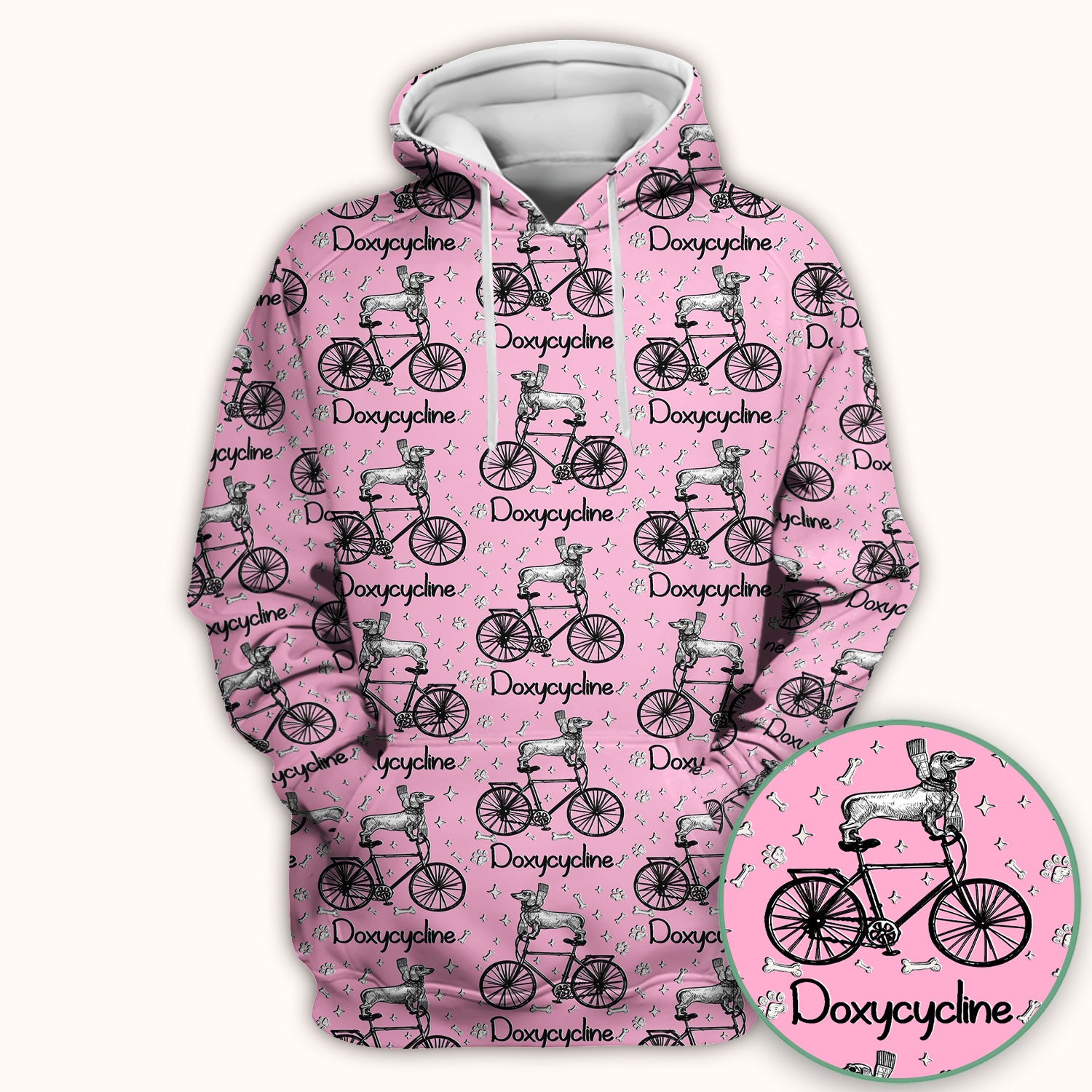 Funny Doxycycline Dog Bicycle Print Scrub Top, Comfortable Scrubs for Nurses