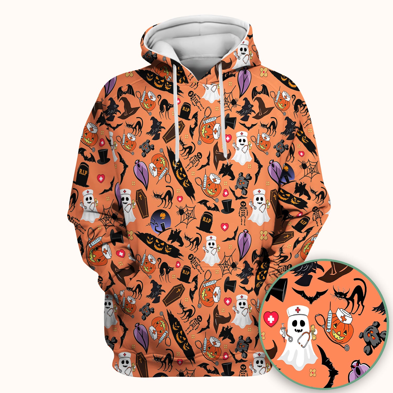 Spooky Halloween Scrub Top - Pumpkin Ghost Bat Nurse Shirt - Wicked Witch Medical Uniform for Women RN CNA LPN