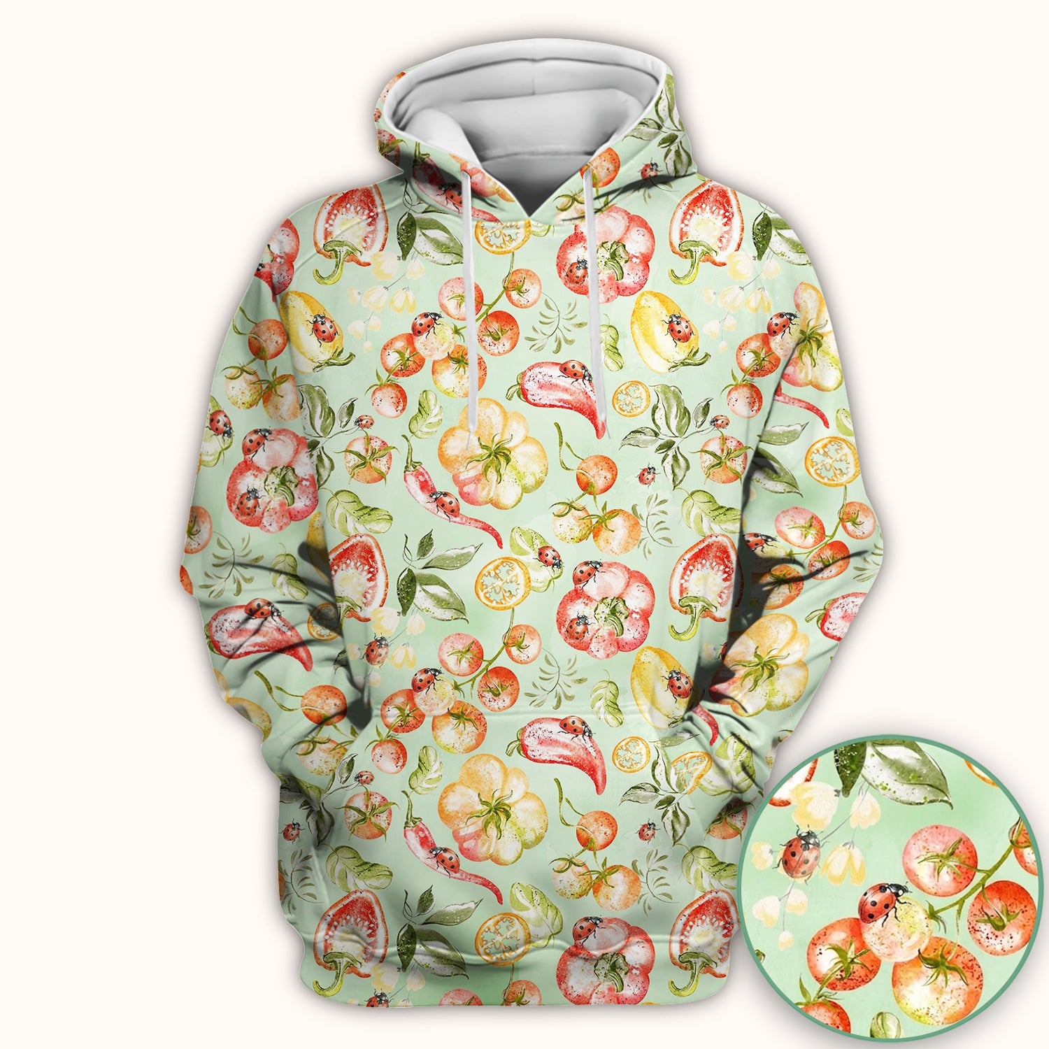 Cute Watercolor Veggie Ladybug Pattern Scrub Top, Comfortable Scrubs for Nurses