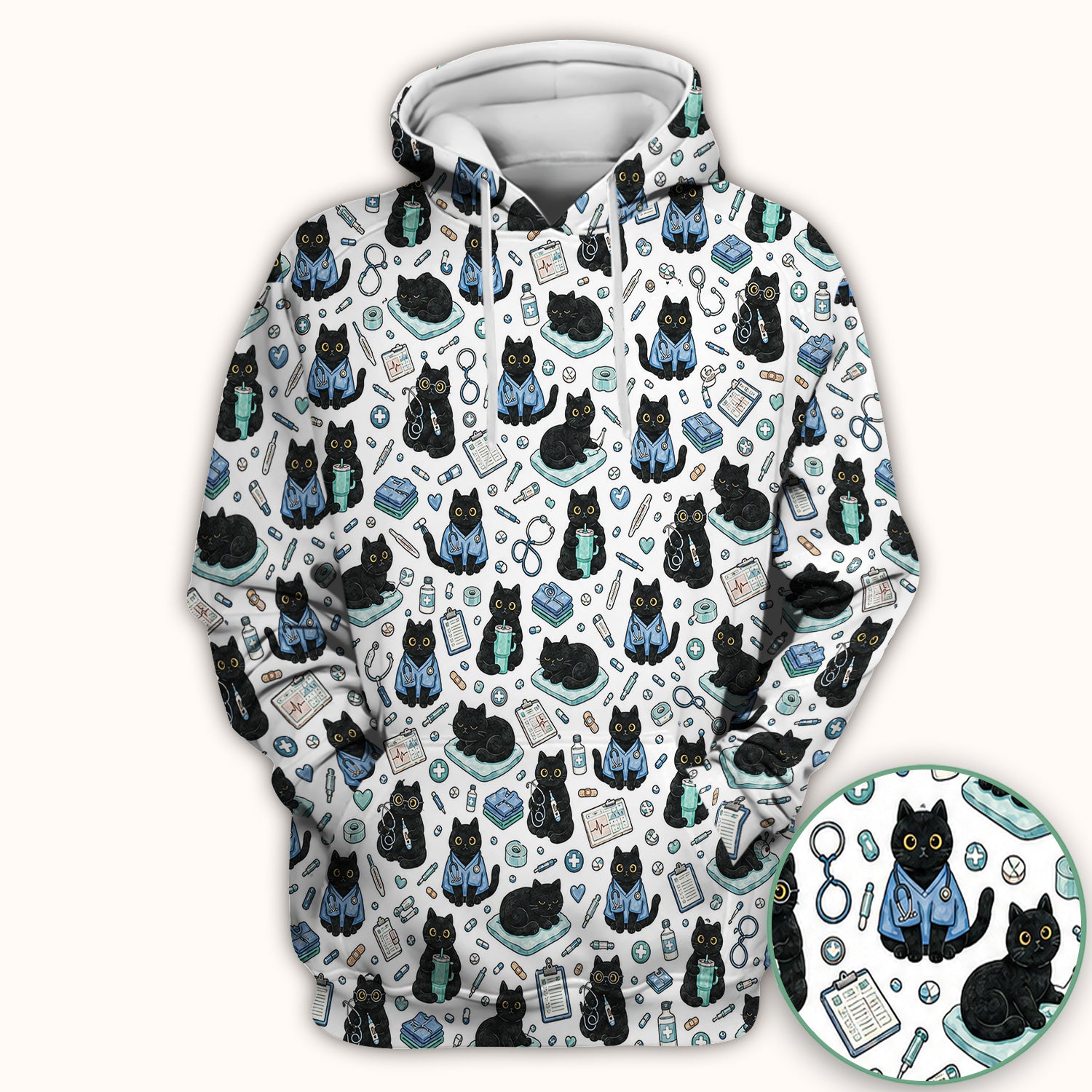 Black Cat Clinic Scrub Top, Comfortable Scrubs for Nurses
