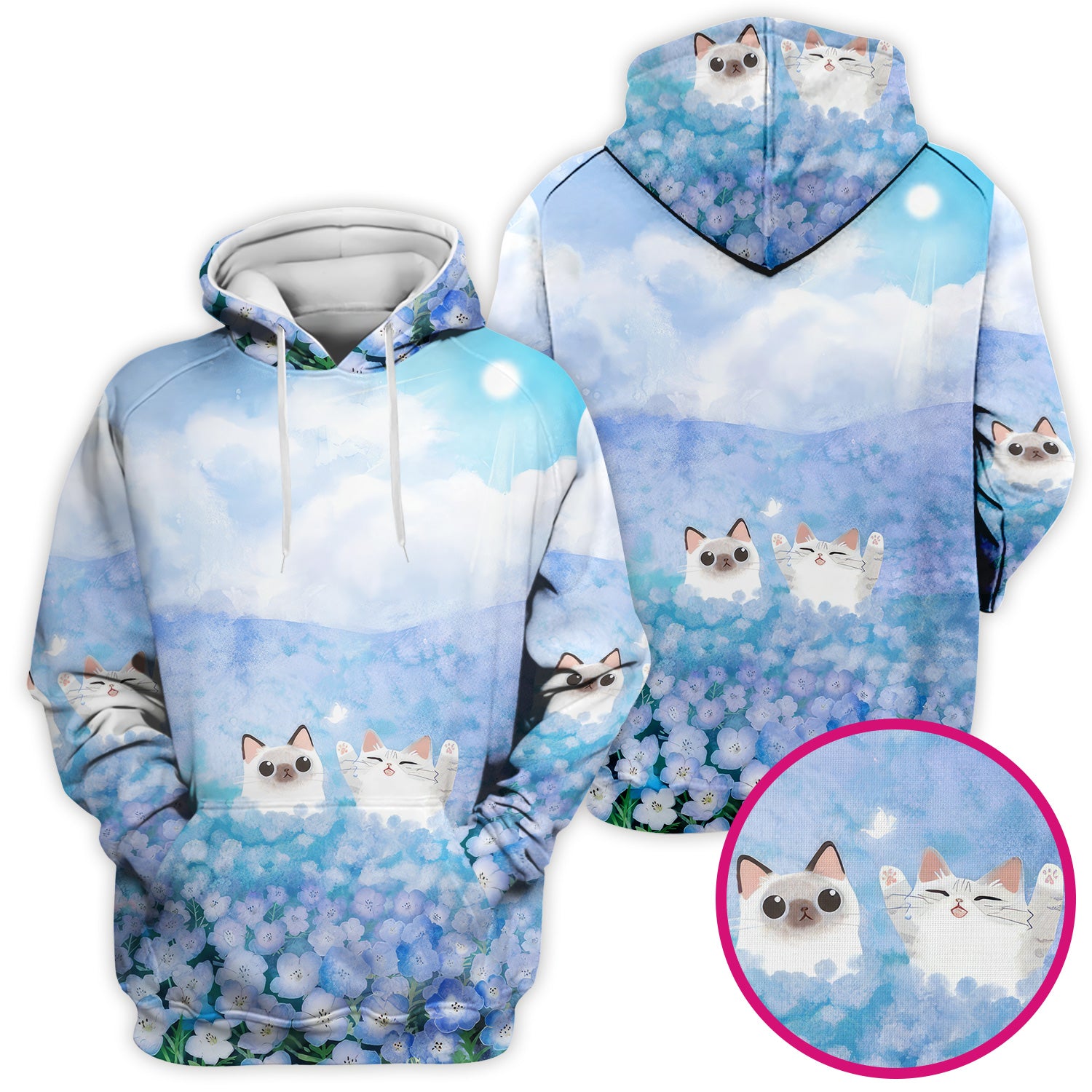 Dreamy Cat Cloud Hydrangea Sky Pattern Scrub Top, Comfortable Scrubs for Nurses