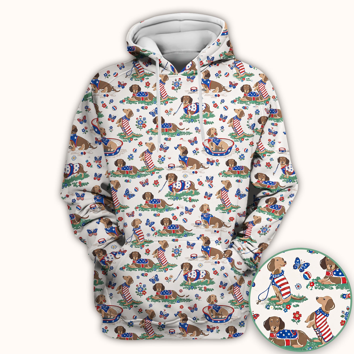 Patriotic Dachshund Garden Party Pattern Scrub Top, Comfortable Scrubs for Nurses