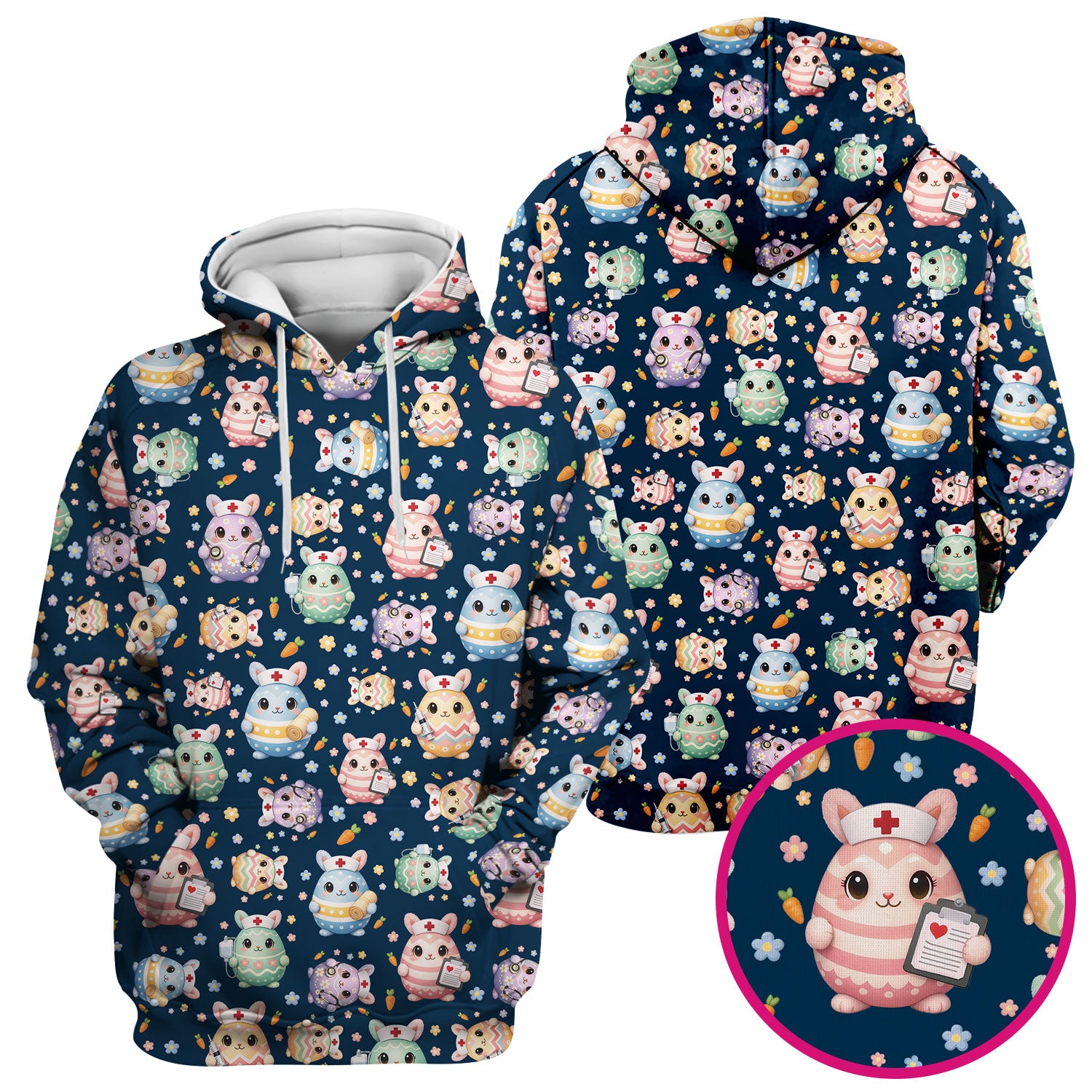 Cute Nurse Bunny Pastel Floral Print Scrubs, Breathable Fabrics Nursing Uniform, Easter