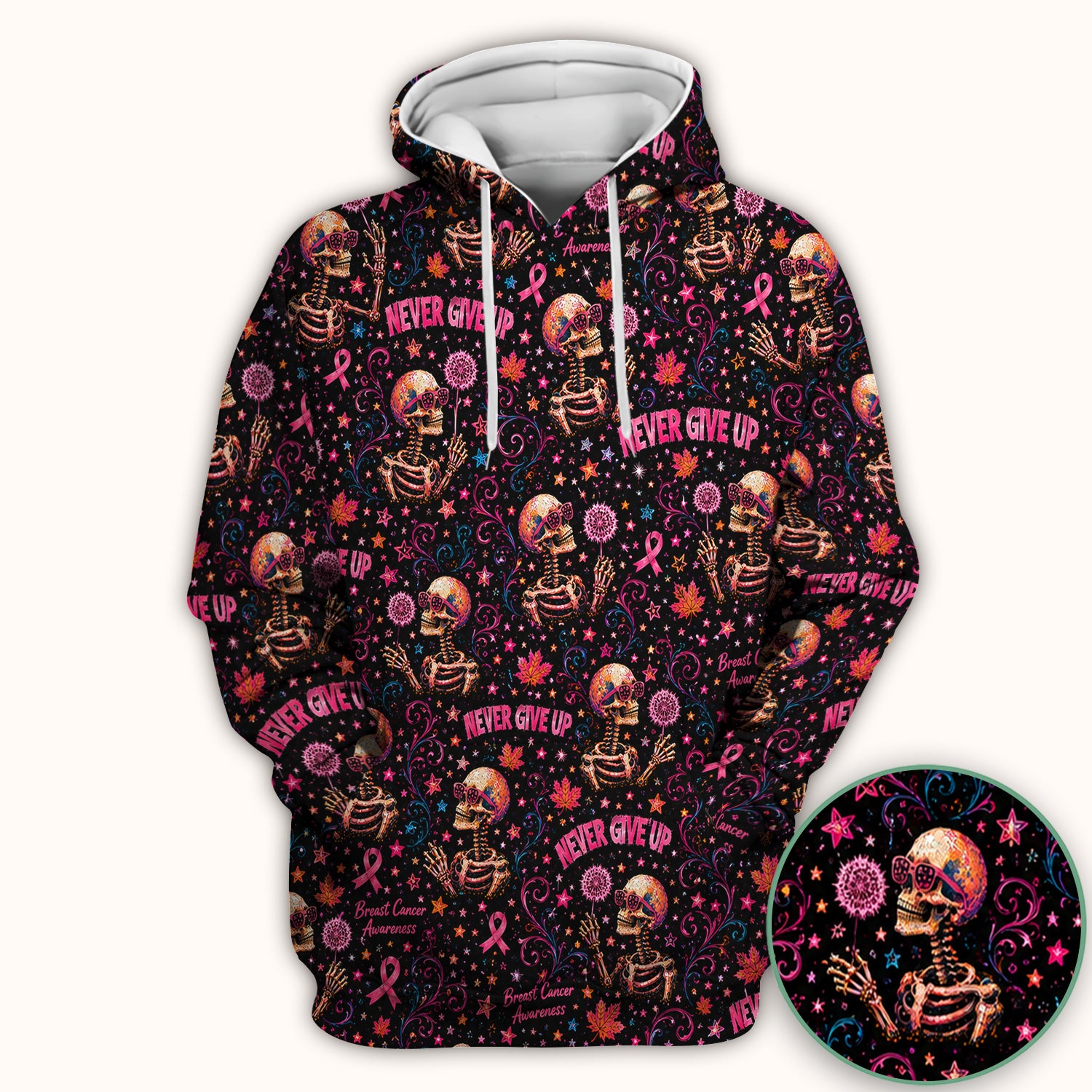 Breast Cancer Awareness Skeletons Pattern Scrub Top, Comfortable Scrubs for Nurses