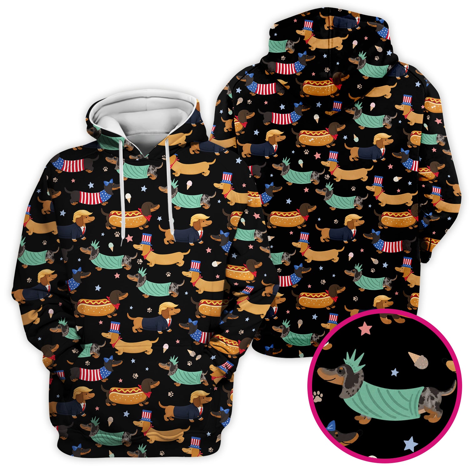 Funny Patriotic Dachshund Costume Dogs Pattern Scrub Top, Breathable Fabrics Nursing Uniform